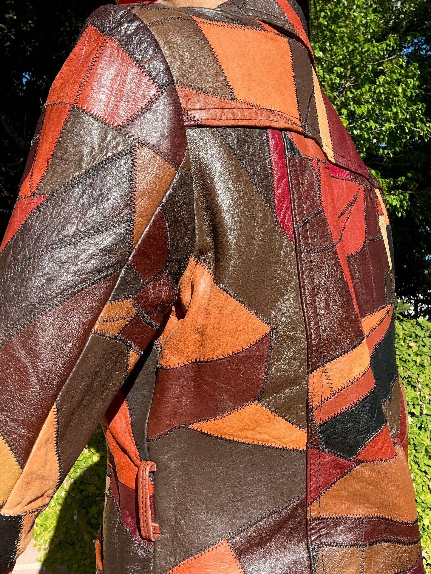 Insane Genuine Leather Patchwork Vintage 1970's Belted Jacket/Coat