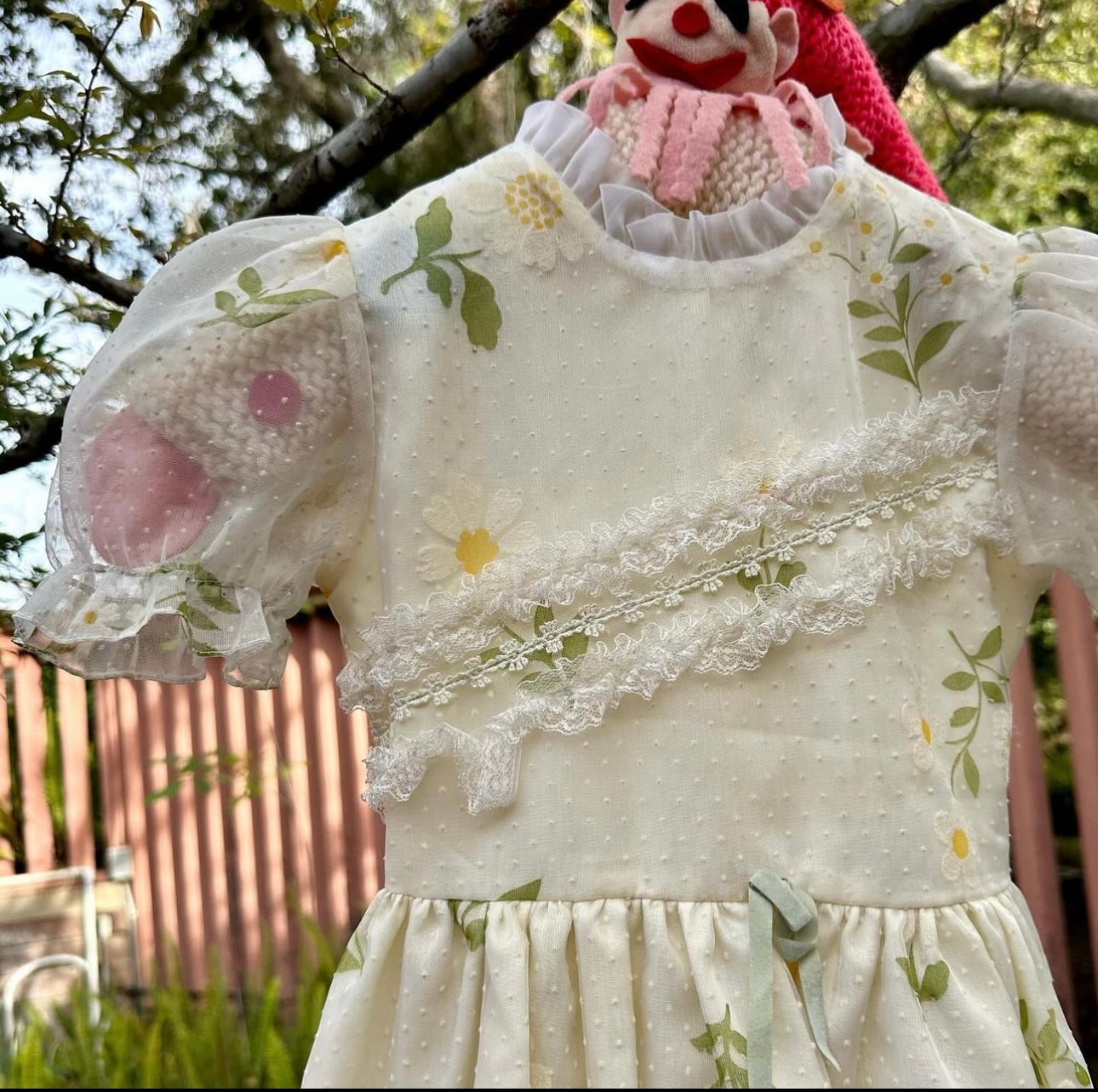 Vintage 1970's Montgomery Ward Swiss Dot Floral Chiffon Girls Dress