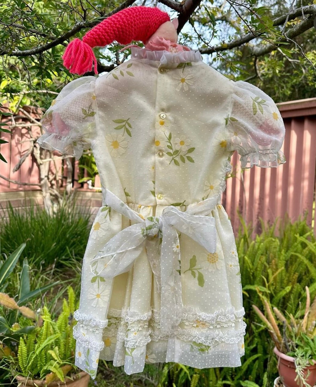 Vintage 1970's Montgomery Ward Swiss Dot Floral Chiffon Girls Dress
