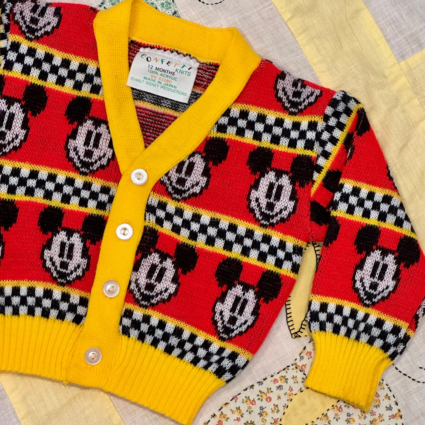 Rare Vintage 1970's Mickey Mouse Cardigan Walt Disney Toddler Size