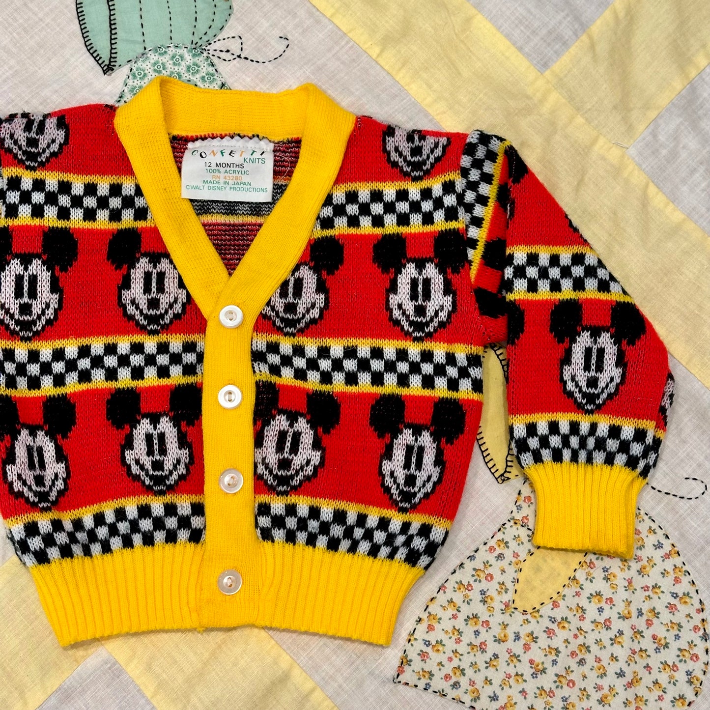 Rare Vintage 1970's Mickey Mouse Cardigan Walt Disney Toddler Size