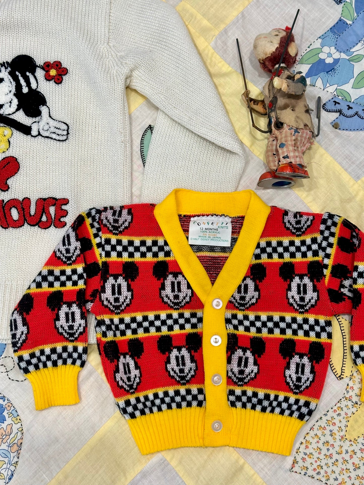 Rare Vintage 1970's Mickey Mouse Cardigan Walt Disney Toddler Size