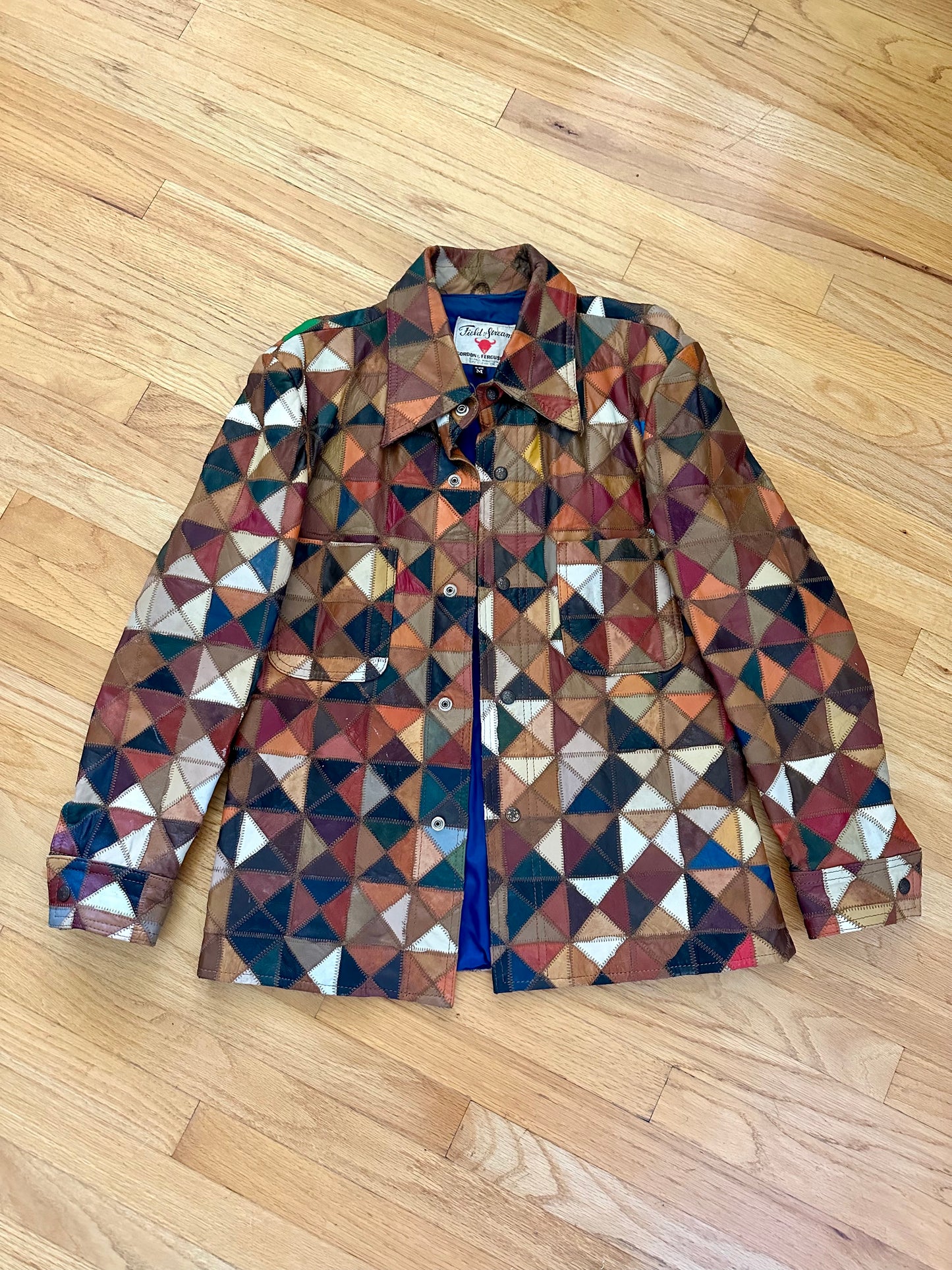 Rare Vintage 1970's Leather Quilted Patchwork Jacket - By: Field and Stream Gordon & Fergusun