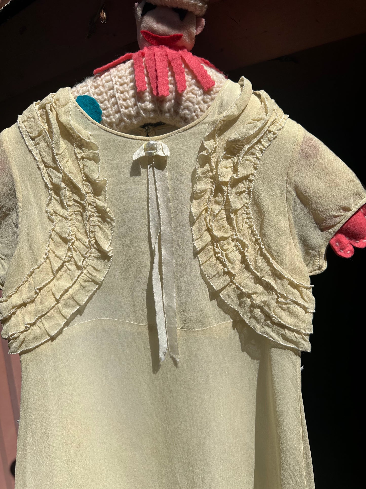 Angelic Antique 1930's Pure Silk Girls Dress in Cream Puff