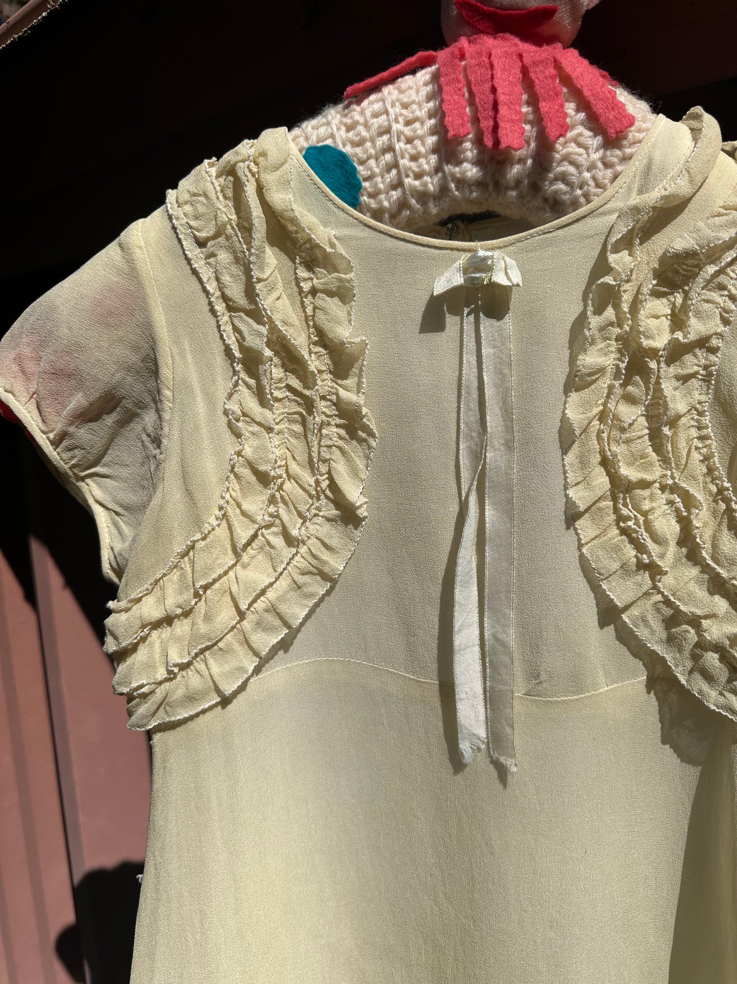 Angelic Antique 1930's Pure Silk Girls Dress in Cream Puff
