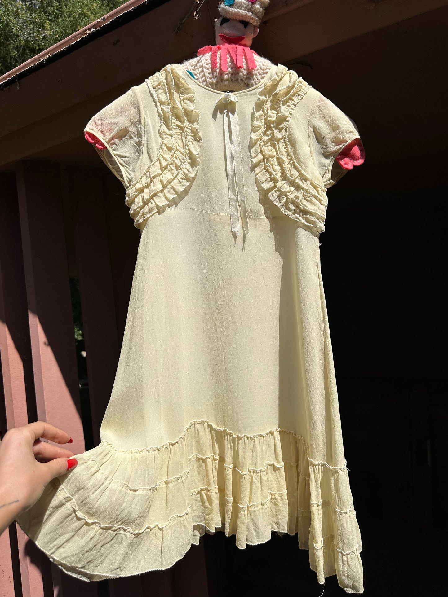 Angelic Antique 1930's Pure Silk Girls Dress in Cream Puff