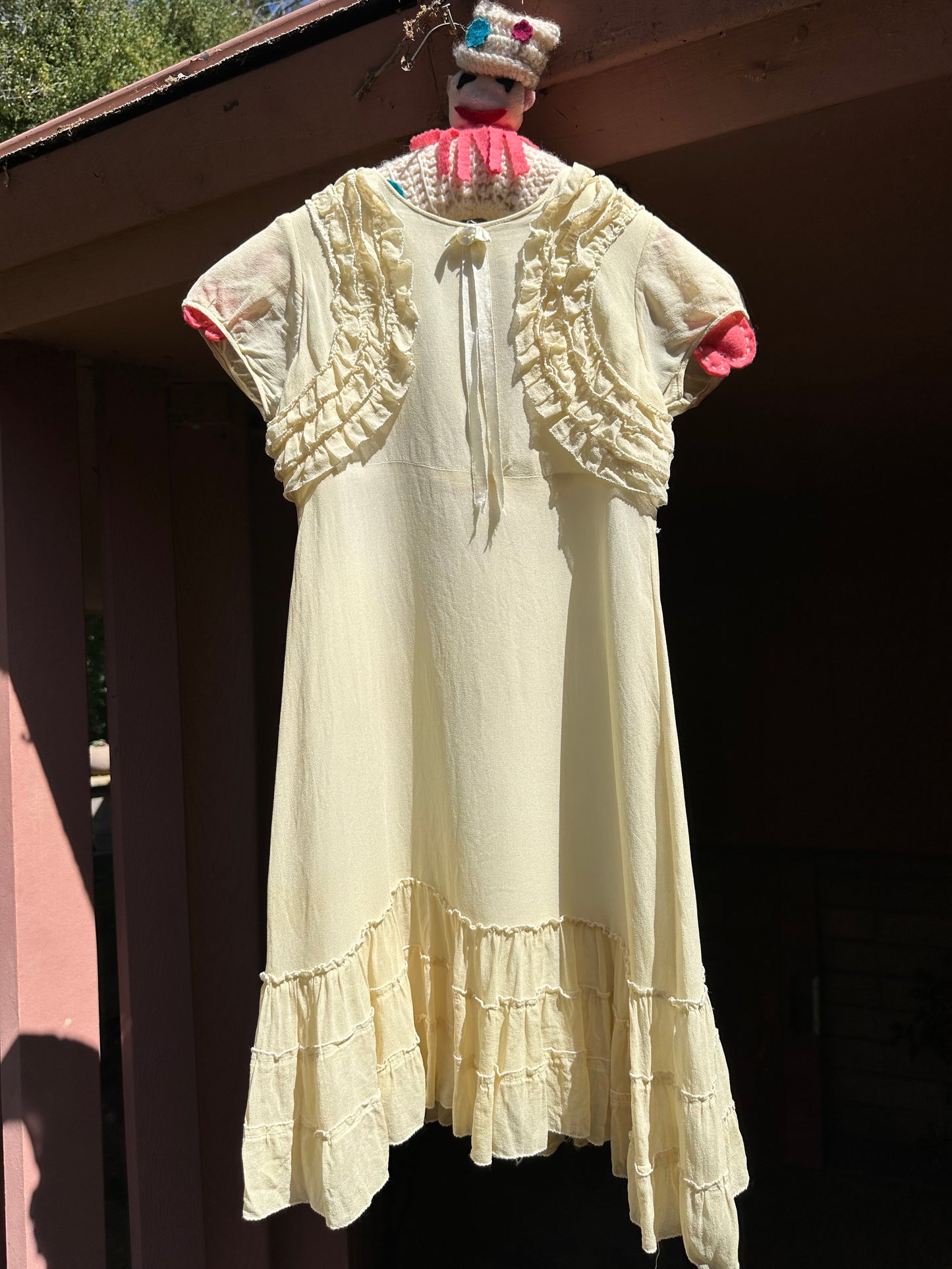 Angelic Antique 1930's Pure Silk Girls Dress in Cream Puff