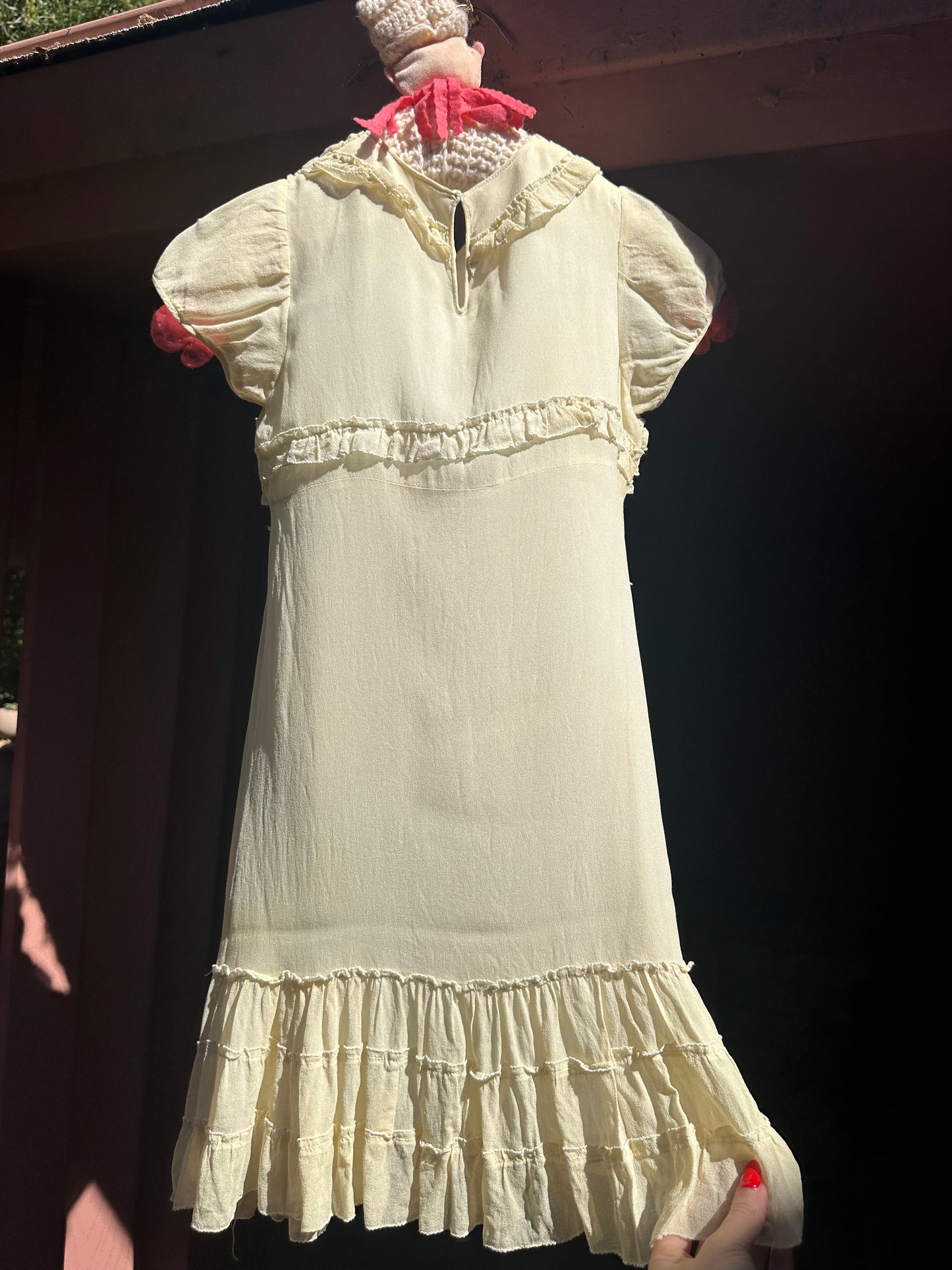Angelic Antique 1930's Pure Silk Girls Dress in Cream Puff