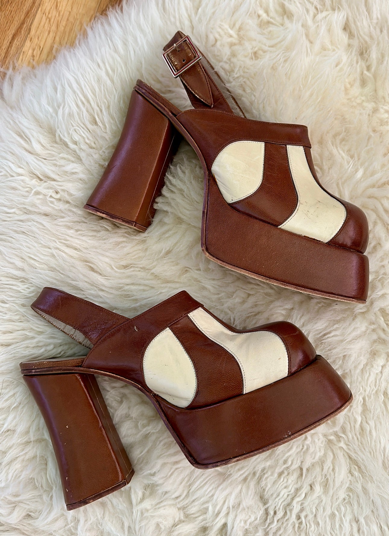 Rare Vintage 1970's Groovy Glam Rock Leather Platform Heels