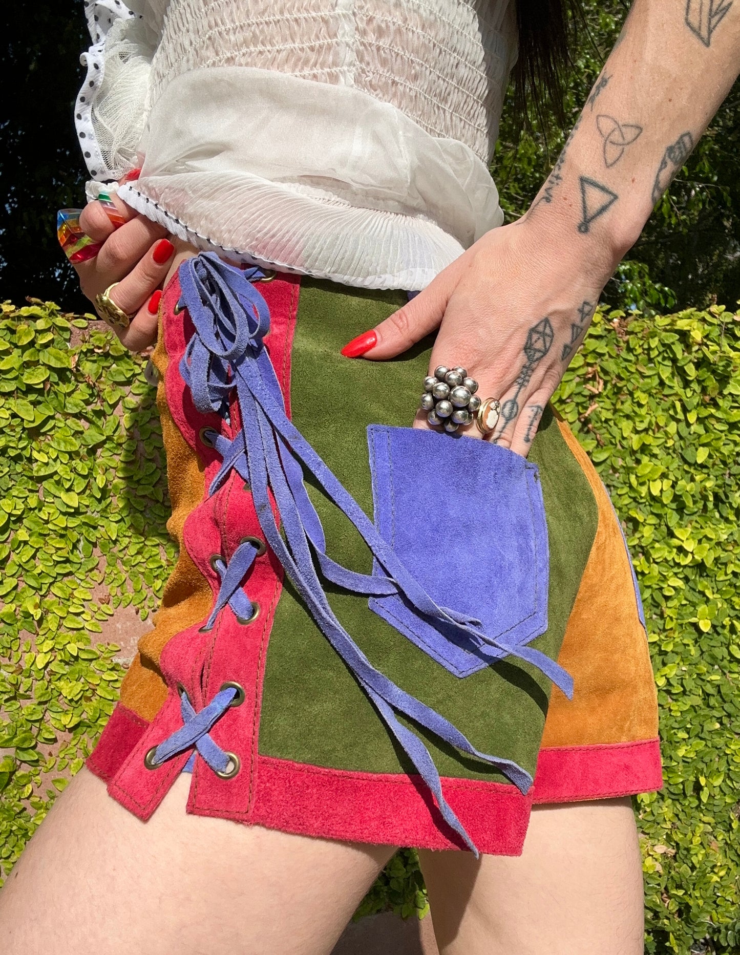Rare Vintage 1970's Suede Leather Rainbow Shorts