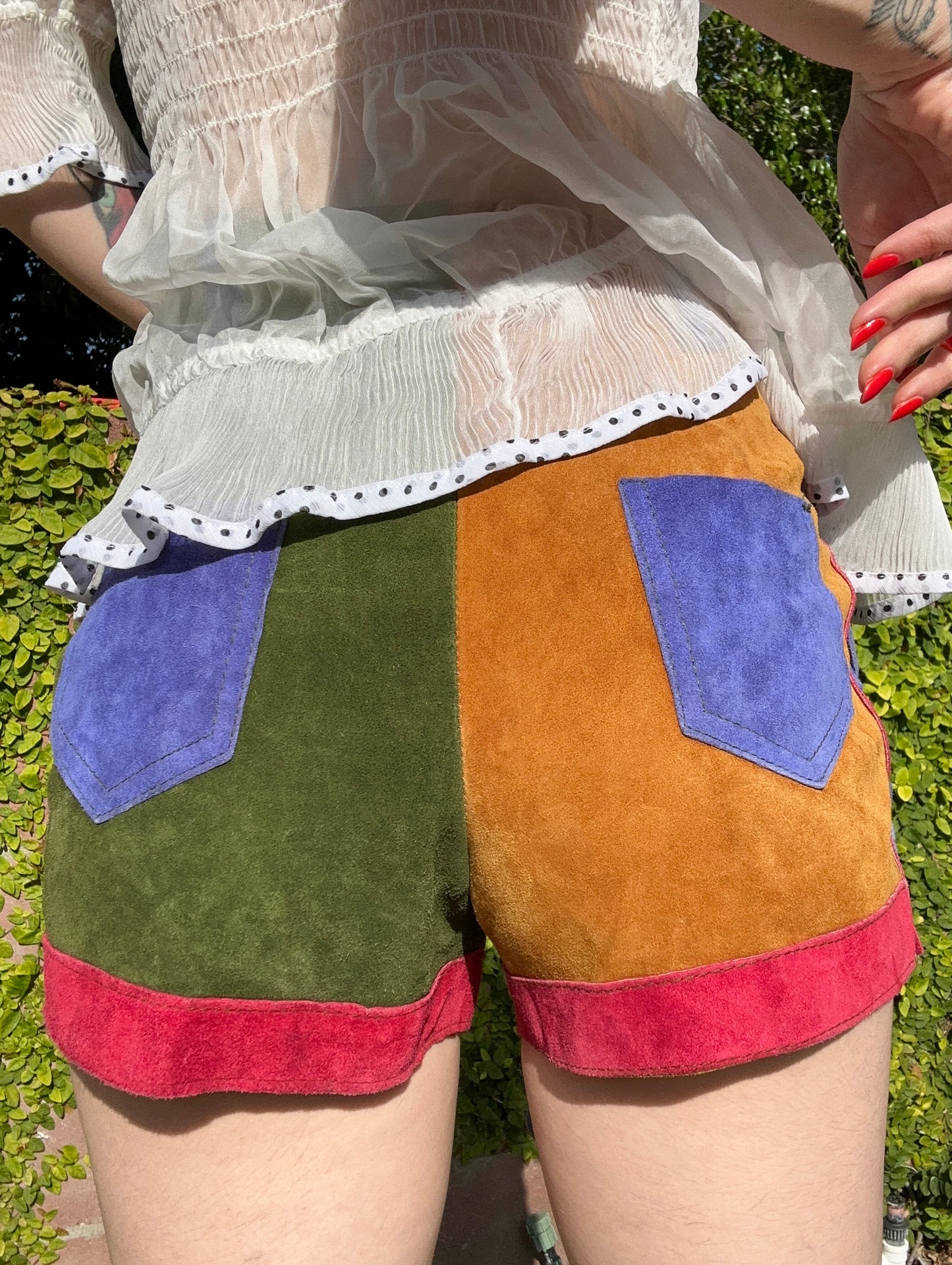Rare Vintage 1970's Suede Leather Rainbow Shorts