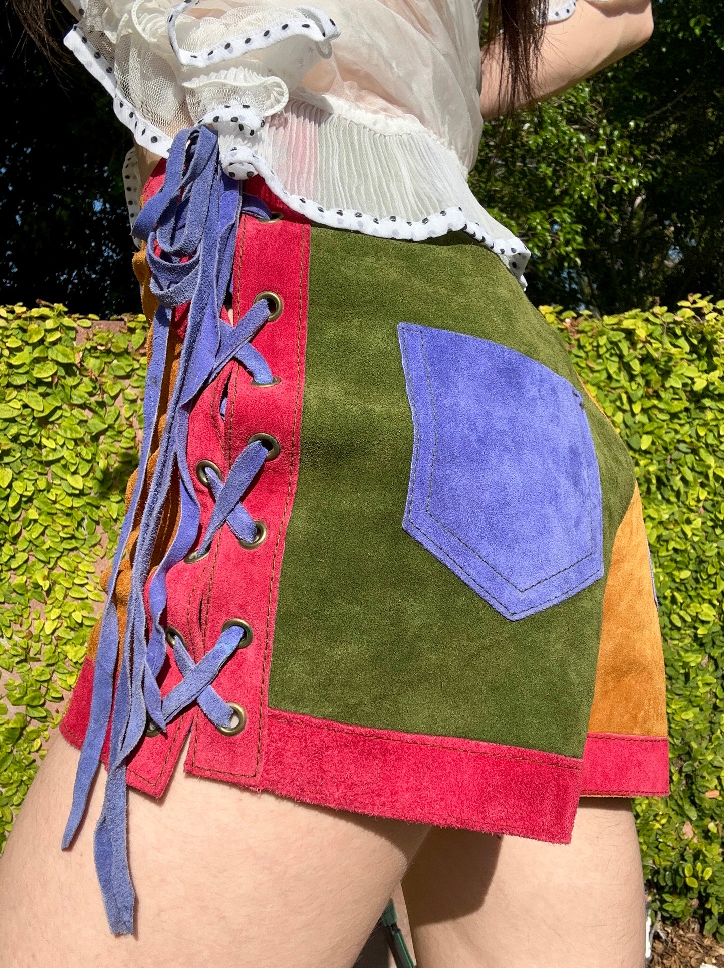 Rare Vintage 1970's Suede Leather Rainbow Shorts
