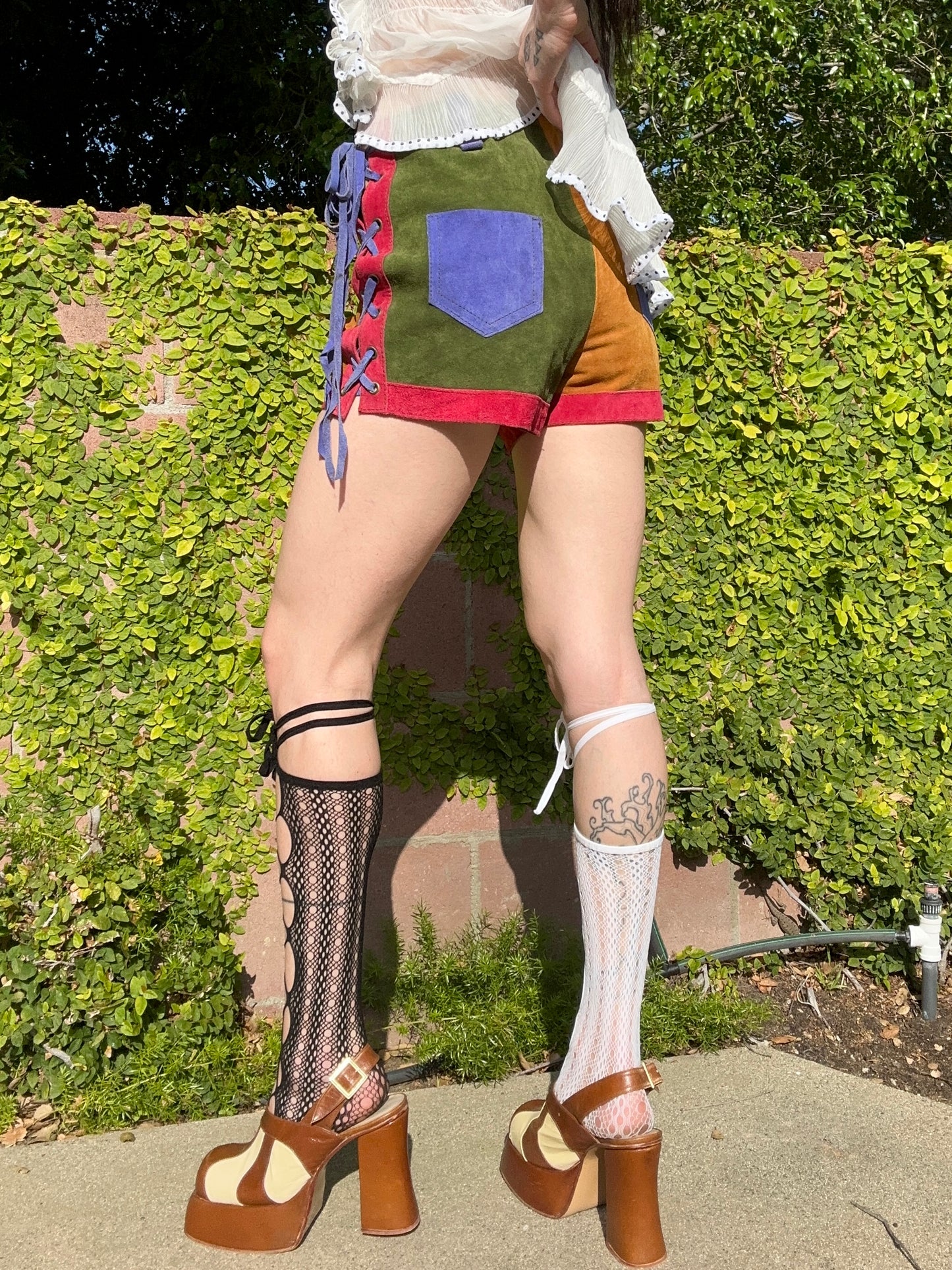 Rare Vintage 1970's Suede Leather Rainbow Shorts