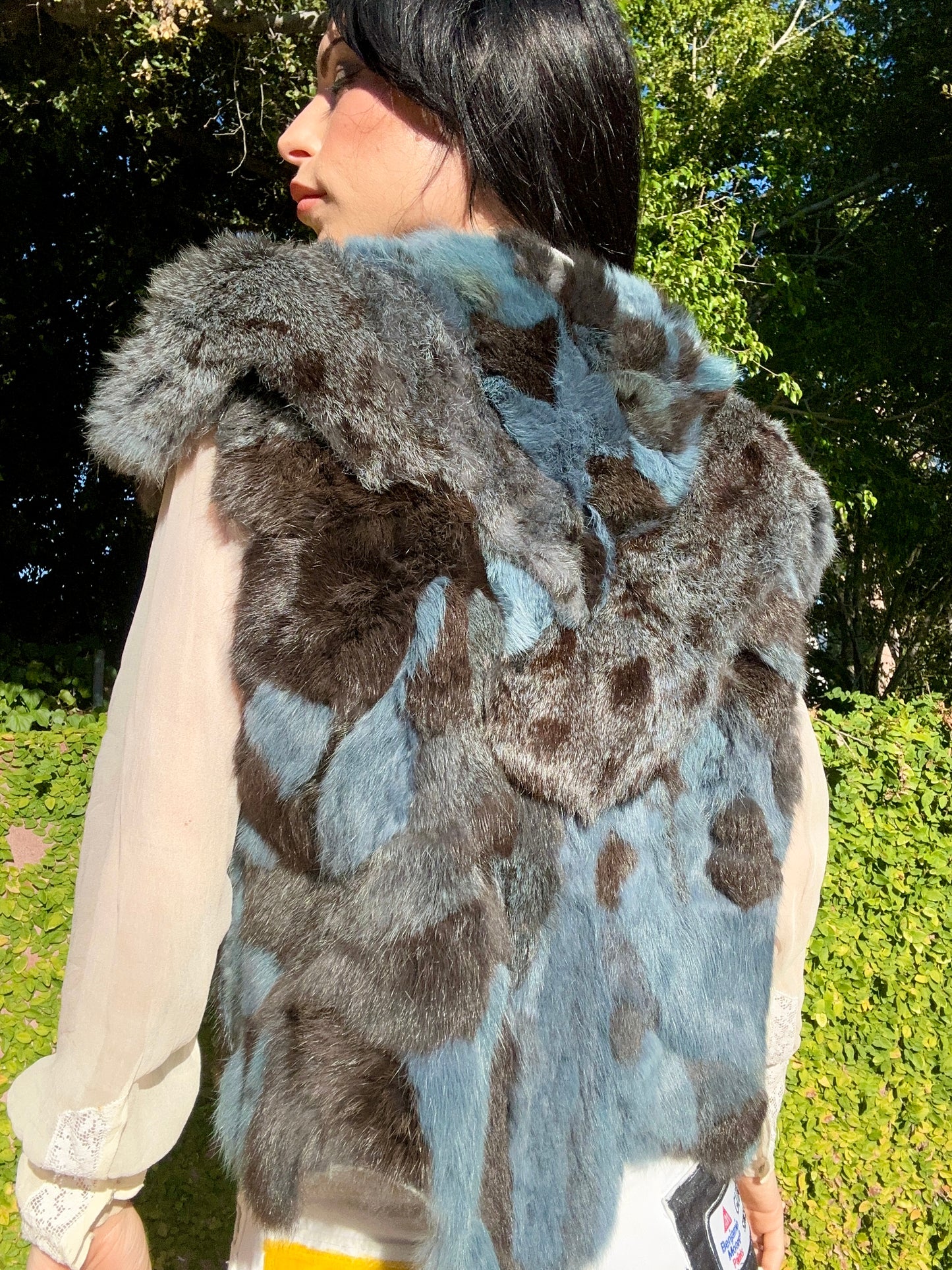 Vintage 1980's Fur Vest with Leather Tie - Made in Hong Kong