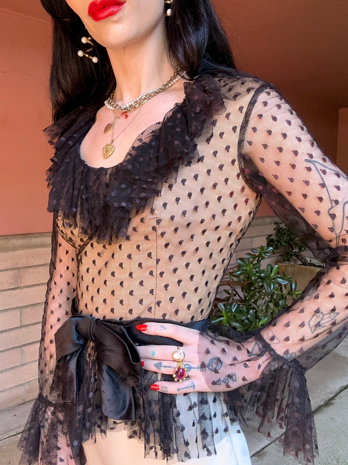 Vintage 1950's Black Lace Blouse By Huey Waltzer for Mannequin