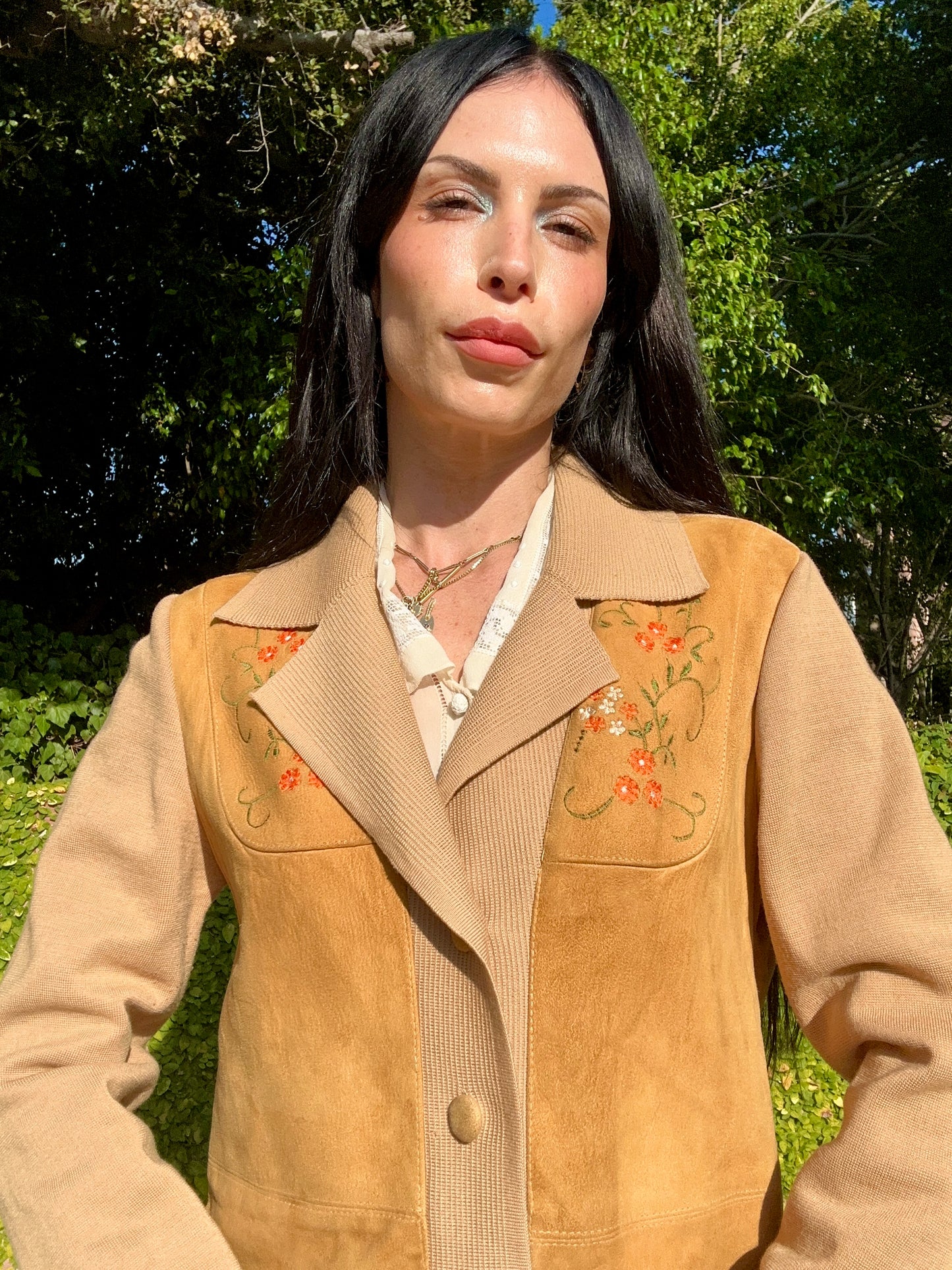 Vintage 1970's Genuine Leather Suede and Wool Cardigan in Camel Brown