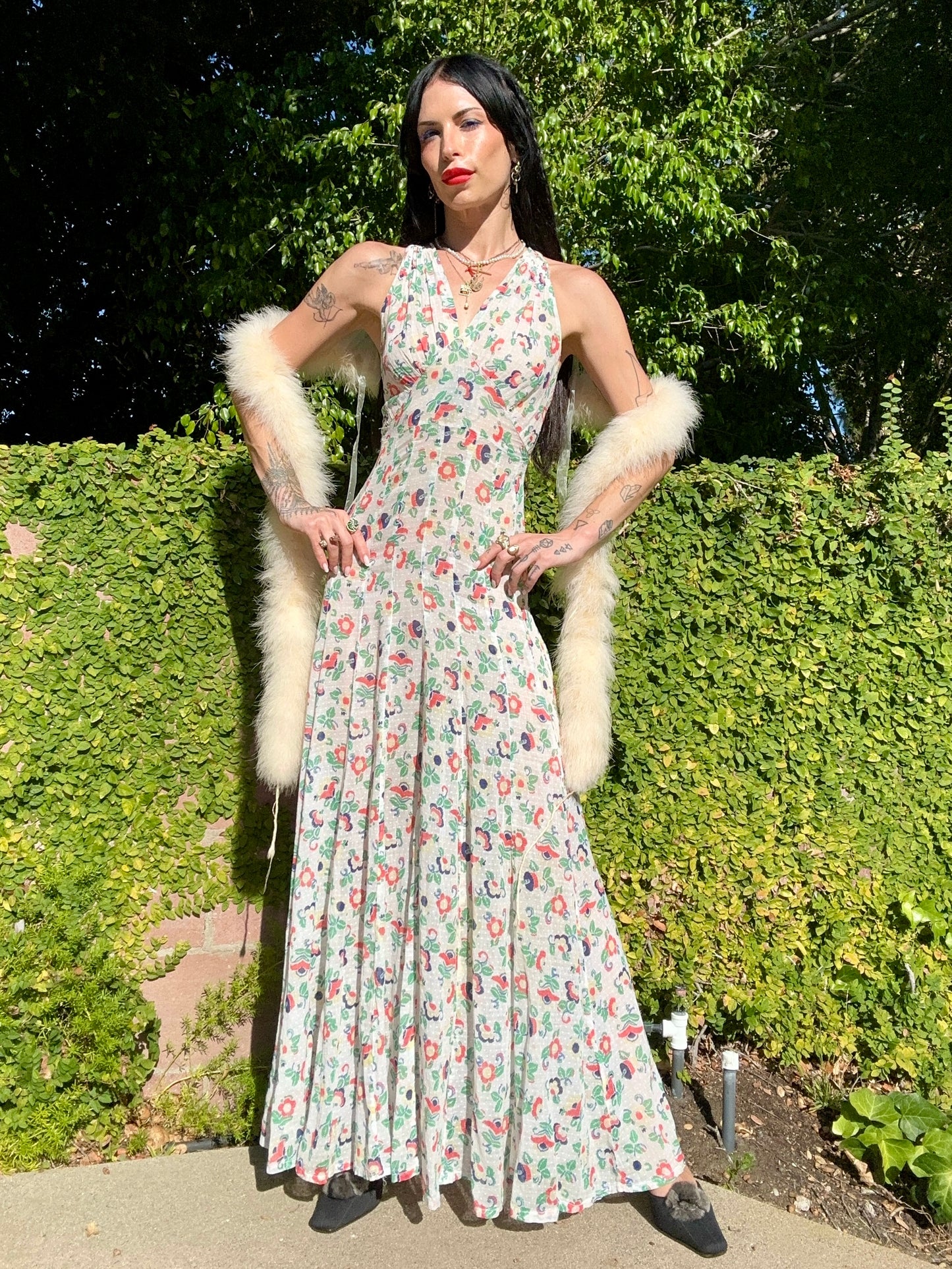 Rare Antique 1930's Swiss Dot Bias Cut Gown - Museum Quality
