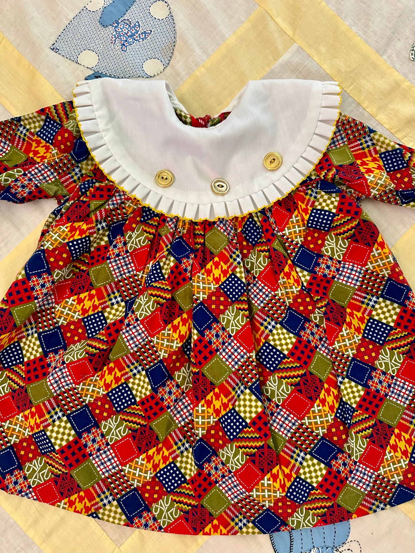 Vintage 1970's Cotton Patchwork Cottage Girls Toddler Dress