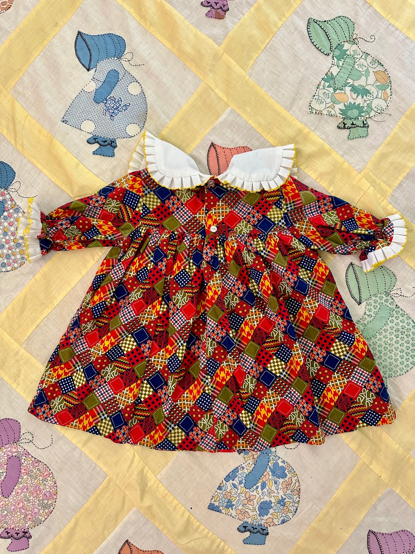 Vintage 1970's Cotton Patchwork Cottage Girls Toddler Dress