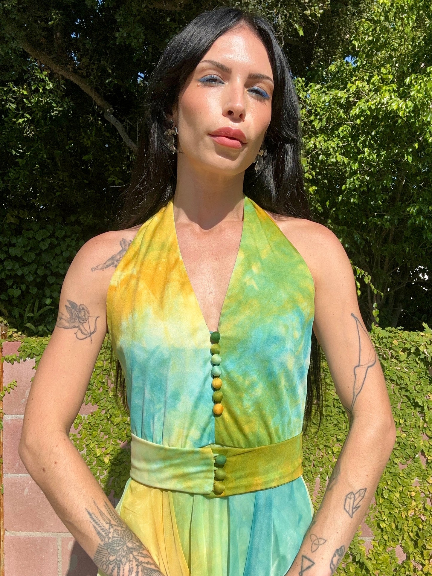 Rare Vintage 1970's Tie Dye Halter Chiffon Dress By: Don Luis De Espana