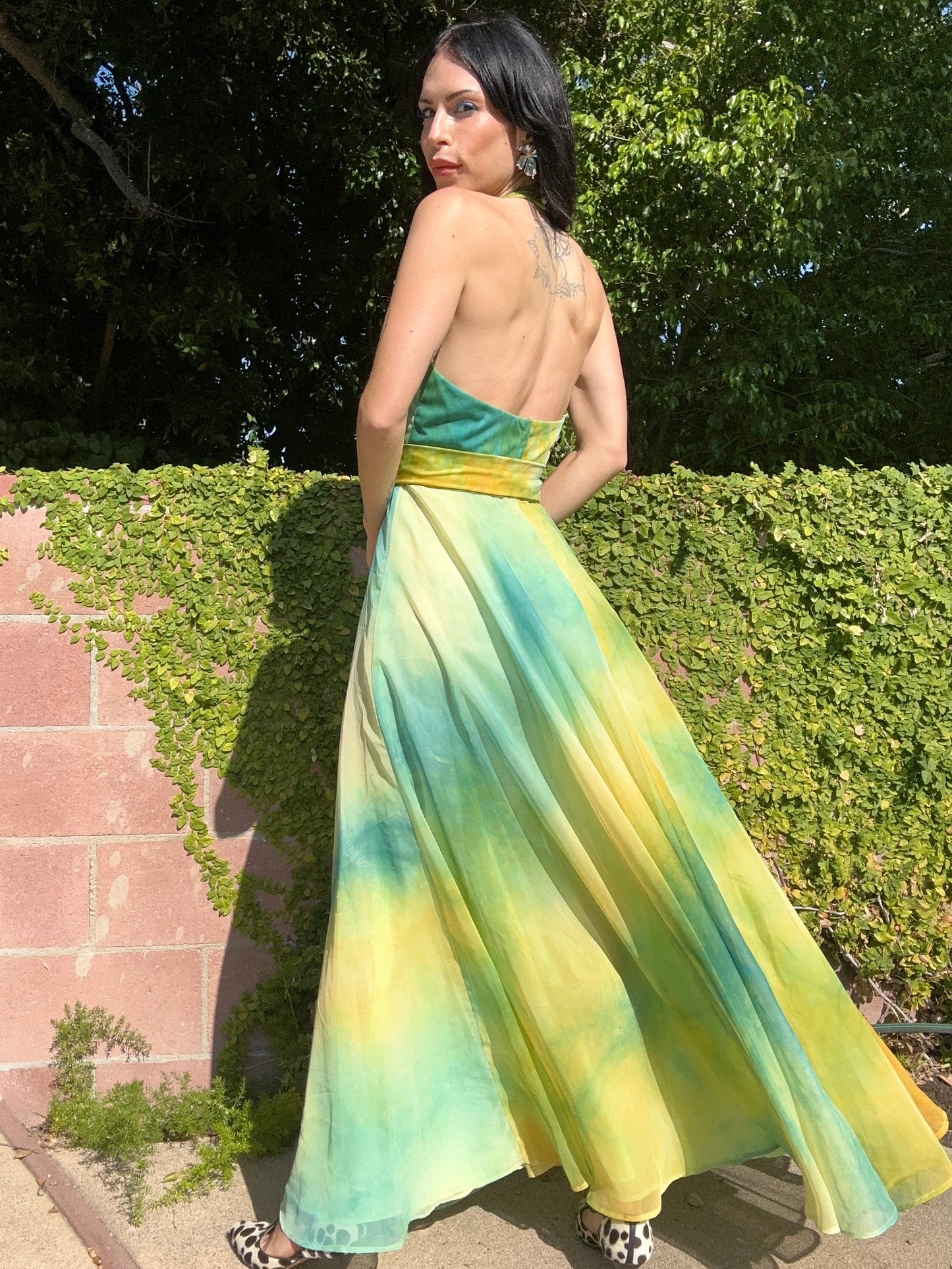 Rare Vintage 1970's Tie Dye Halter Chiffon Dress By: Don Luis De Espana