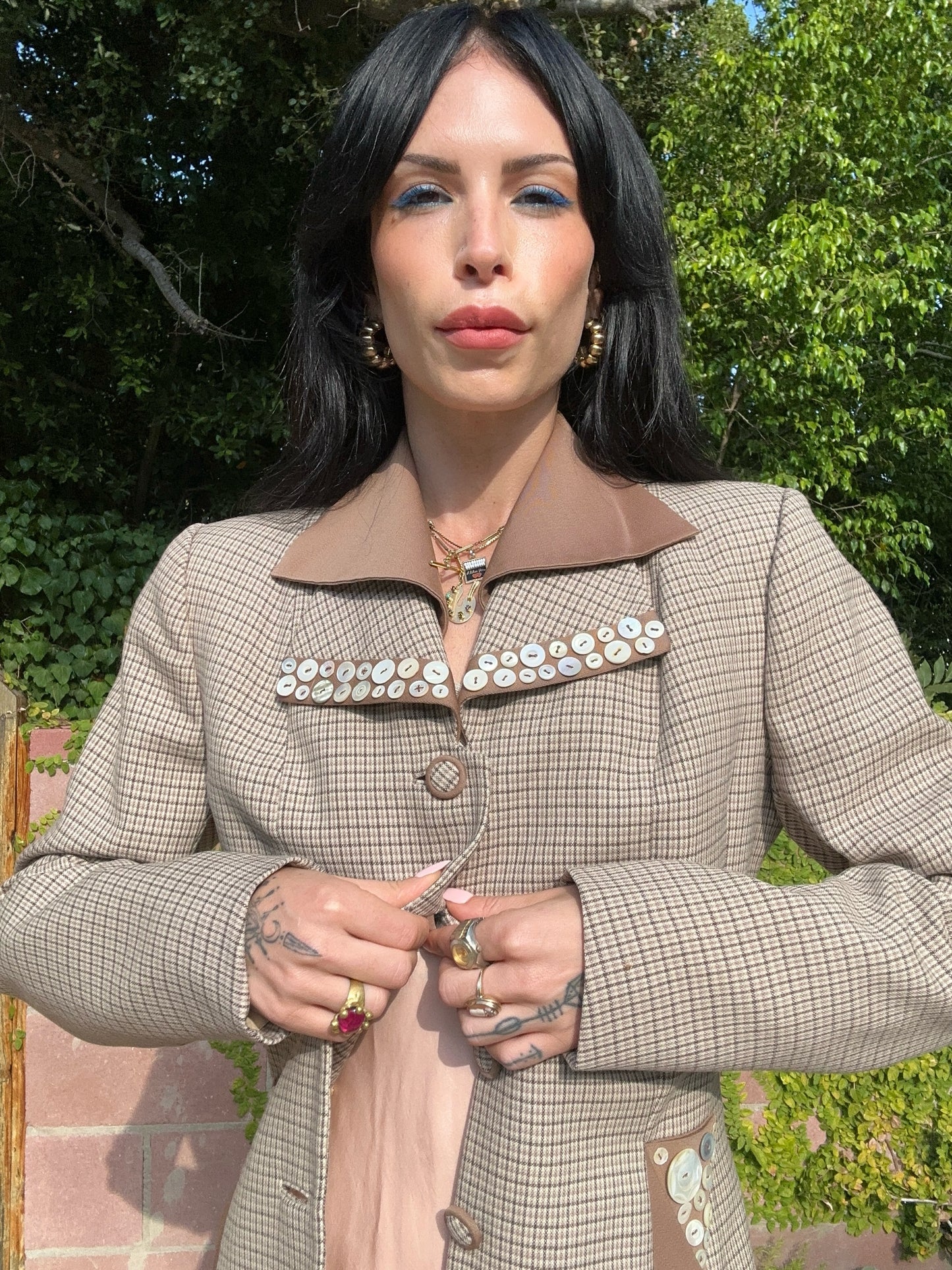 Chic Vintage 1970's Tweed Wool Blazer Reworked with Mother of Pearl Buttons