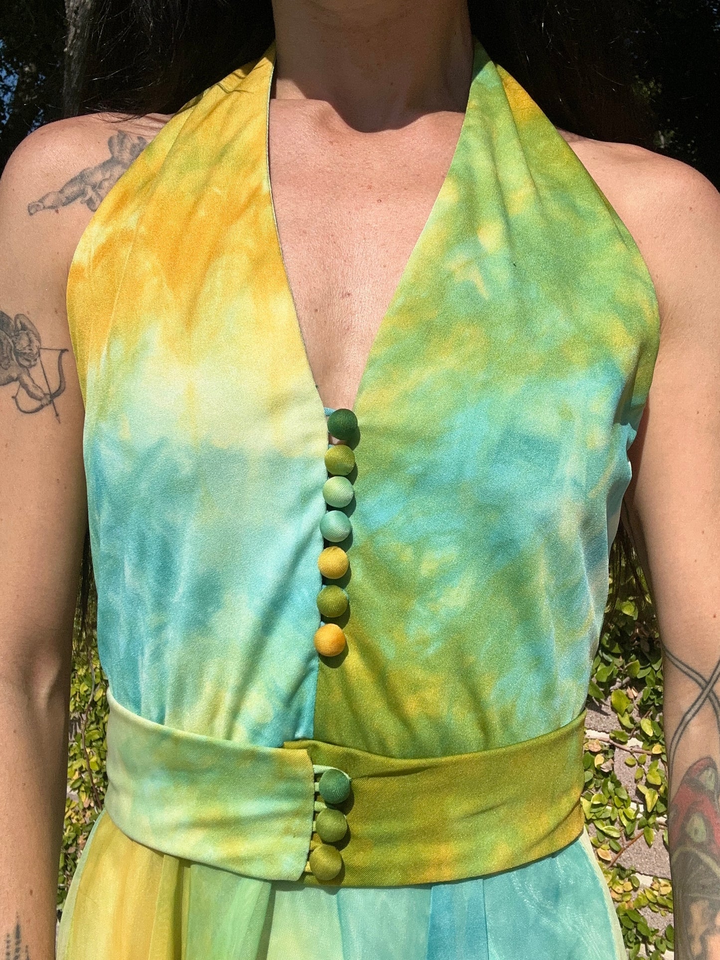 Rare Vintage 1970's Tie Dye Halter Chiffon Dress By: Don Luis De Espana