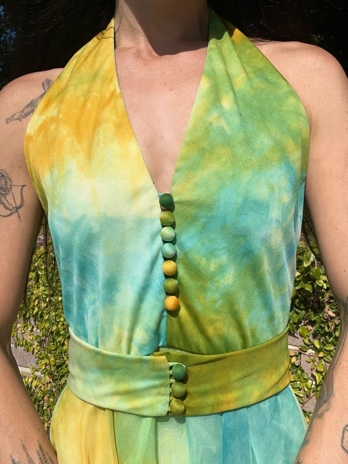 Rare Vintage 1970's Tie Dye Halter Chiffon Dress By: Don Luis De Espana