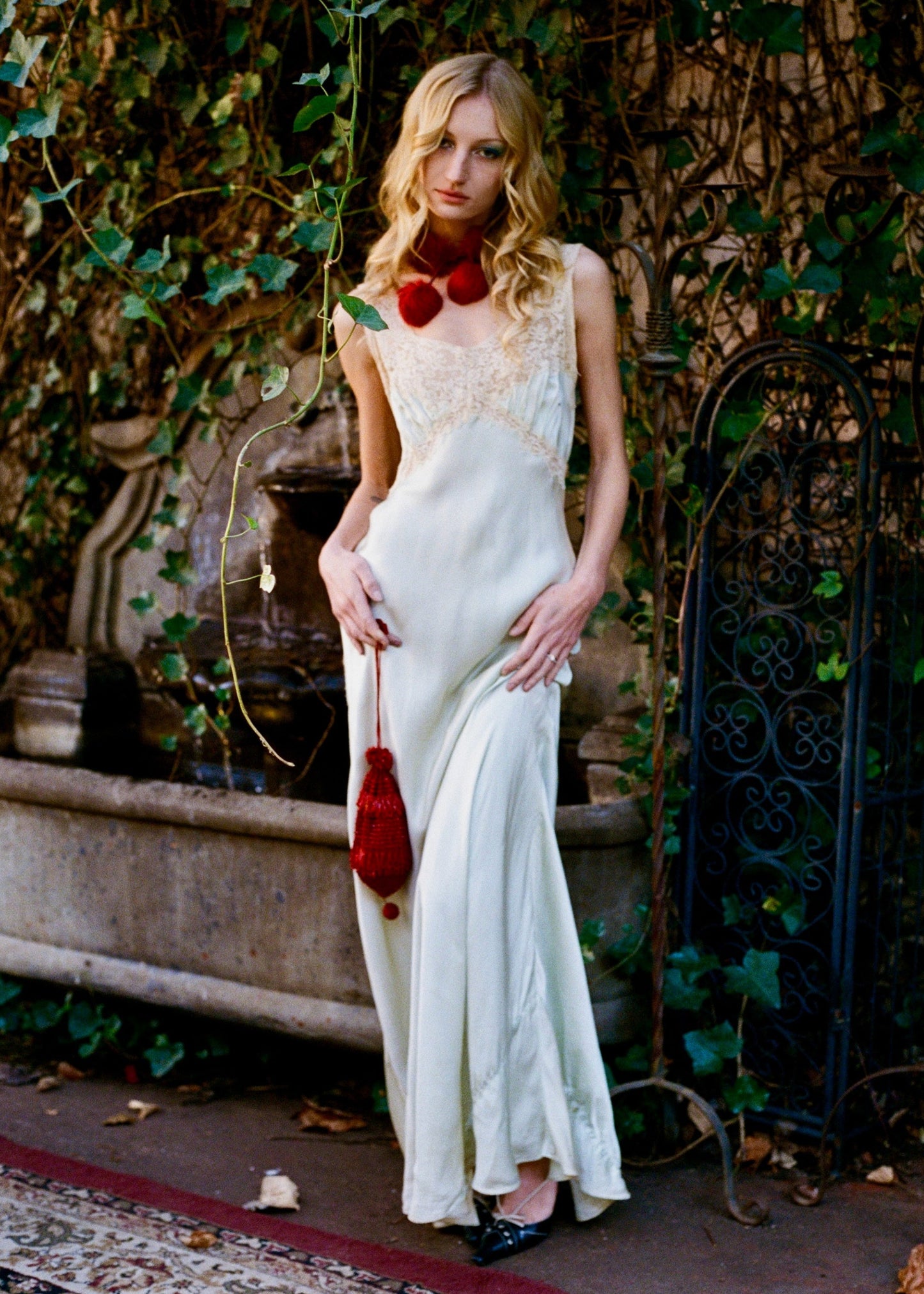 Heavenly Antique 1940’s Silk Slip Bias Cut Dress in Mint with Ecru Lace and Lace Appliqué - One of One