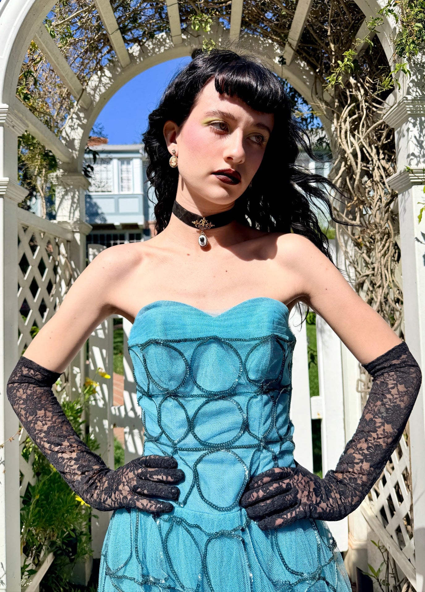 Glamorous Vintage late 1940’s/early 1950’s Strapless Tulle Ball Gown with Hand Sewn Silver Sequin Appliqué - One of One