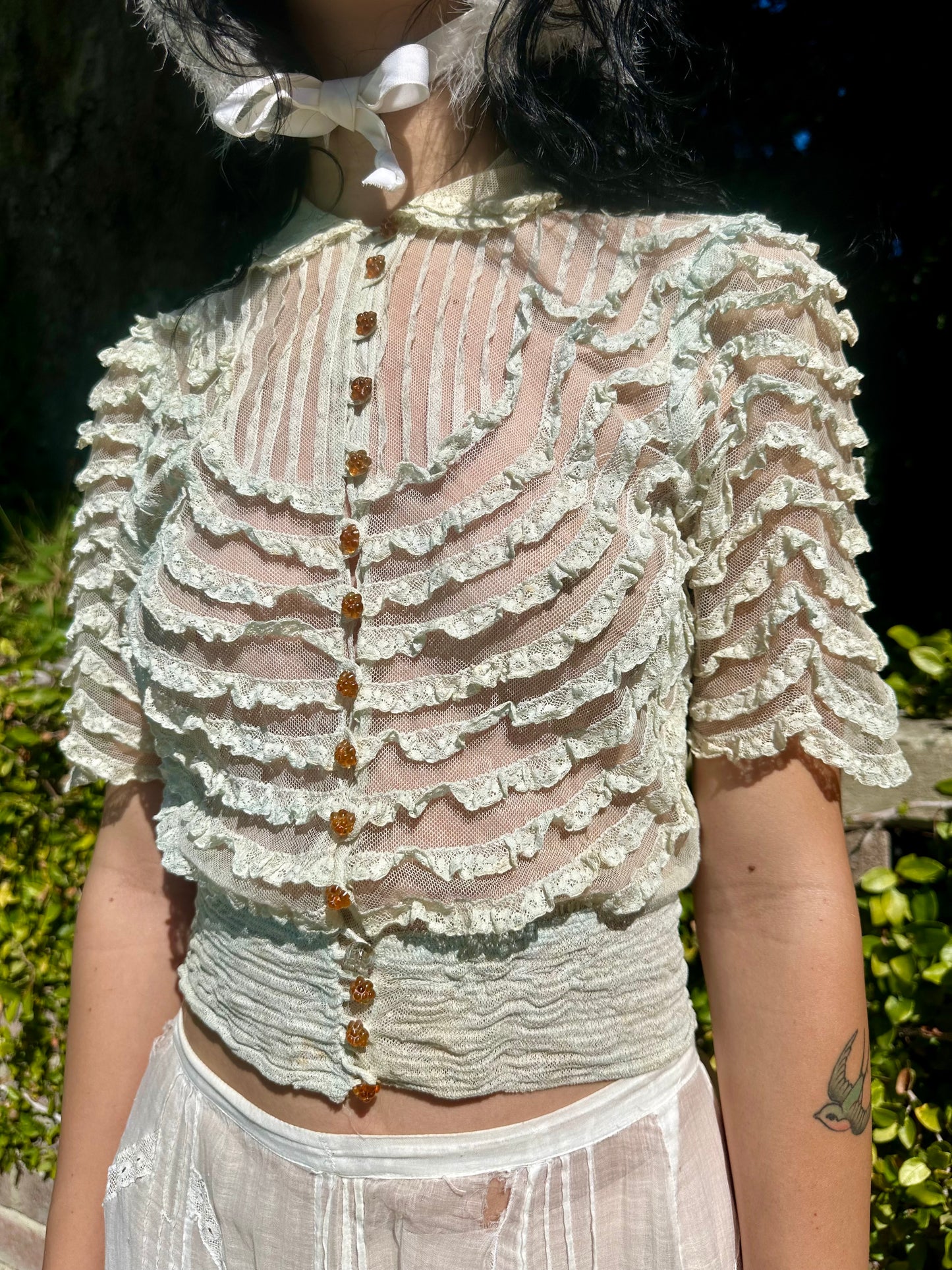 Antique 1930’s Mint Green Tiered Lace Ruffle Blouse