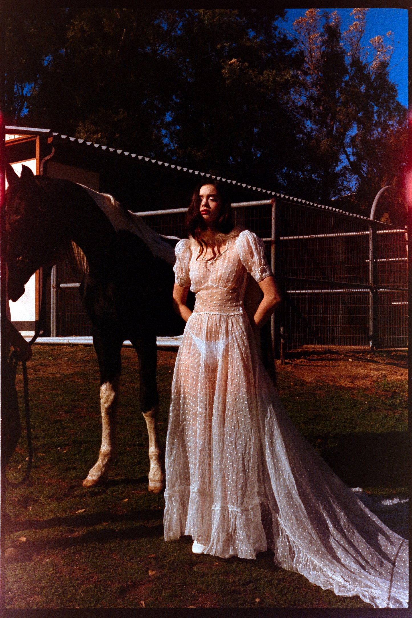 Sensational Ultra Rare Antique 1930’s Silk Organdy Swiss Dot Bone White Wedding Gown with an 80” Cathedral Train