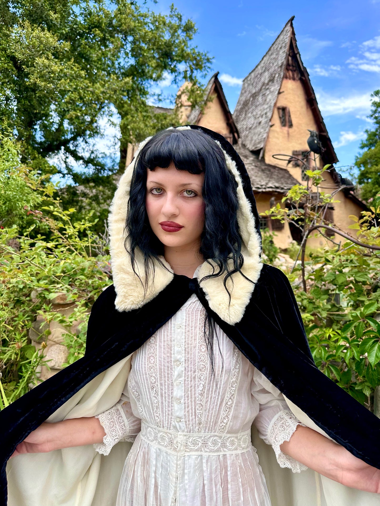 Mystical Antique 1940's Black Silk Velvet Opera Cape