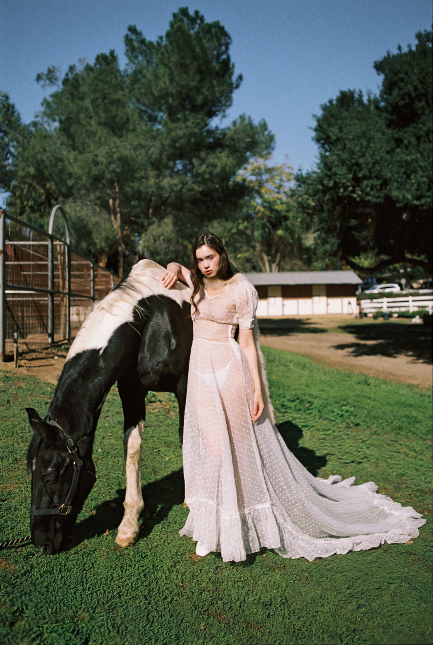 Sensational Ultra Rare Antique 1930’s Silk Organdy Swiss Dot Bone White Wedding Gown with an 80” Cathedral Train