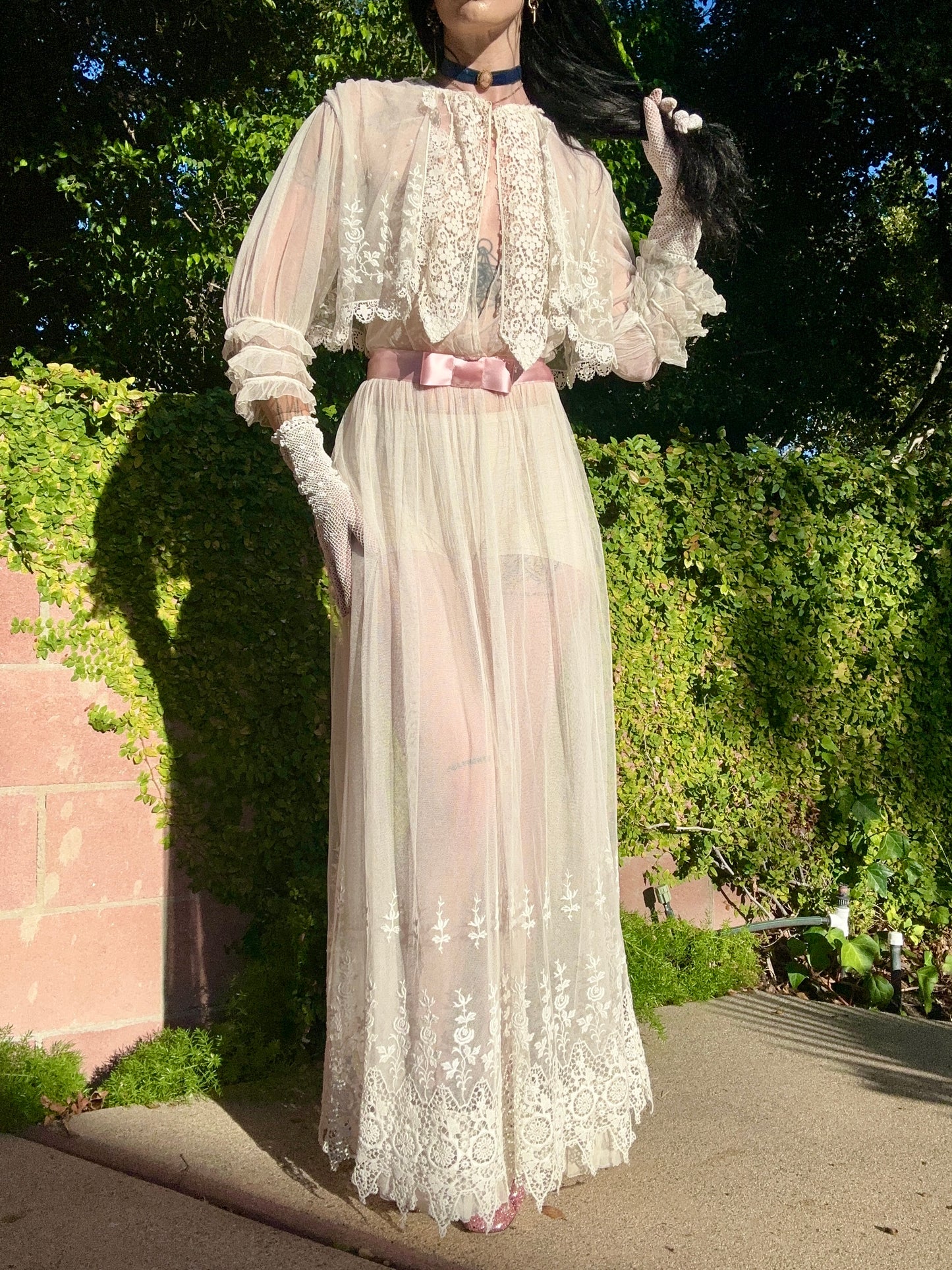 Rare Antique 1914 Edwardian Schiffili Silk Net Bridal Gown/Wedding Dress - Museum Quality