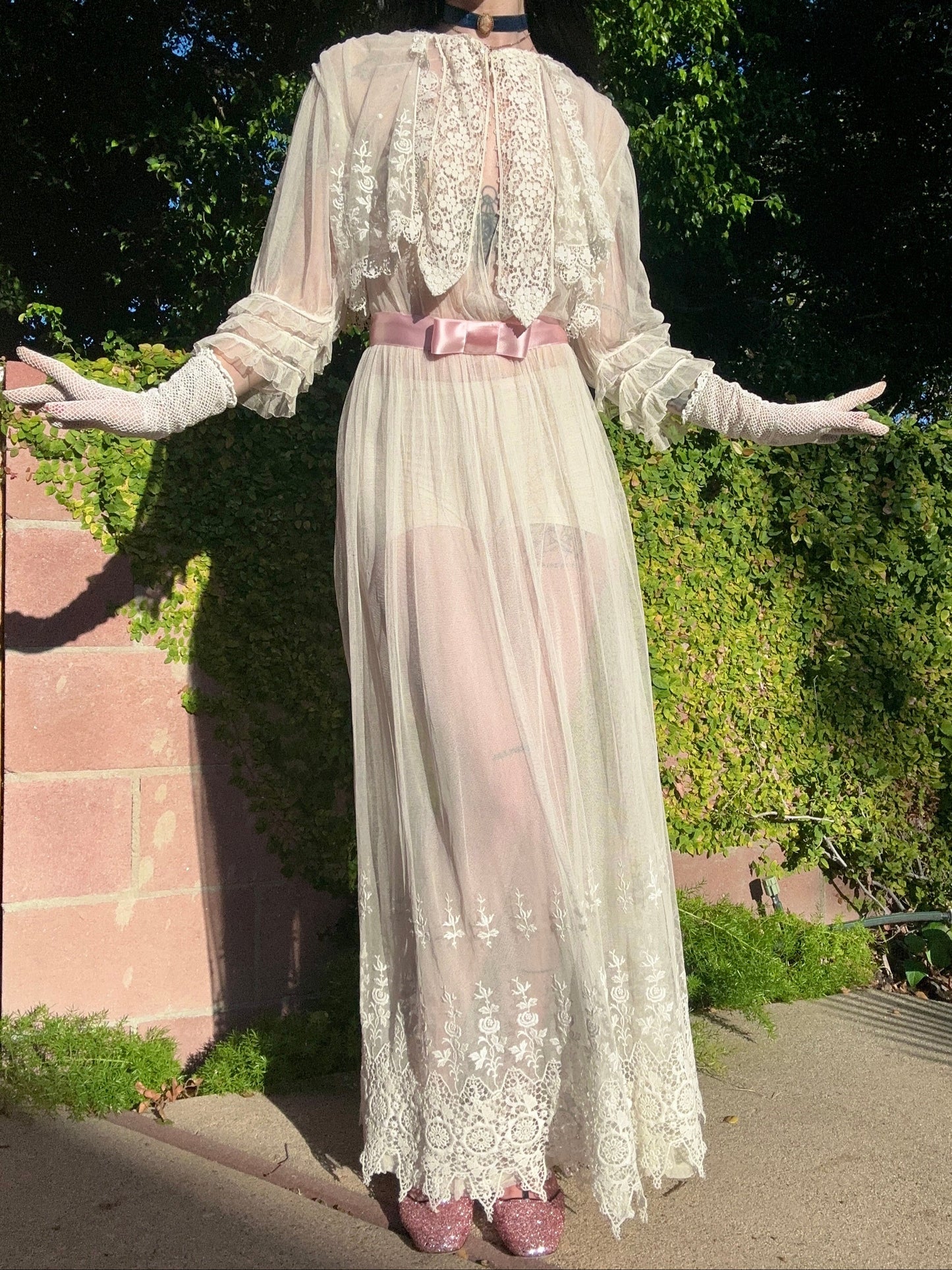 Rare Antique 1914 Edwardian Schiffili Silk Net Bridal Gown/Wedding Dress - Museum Quality