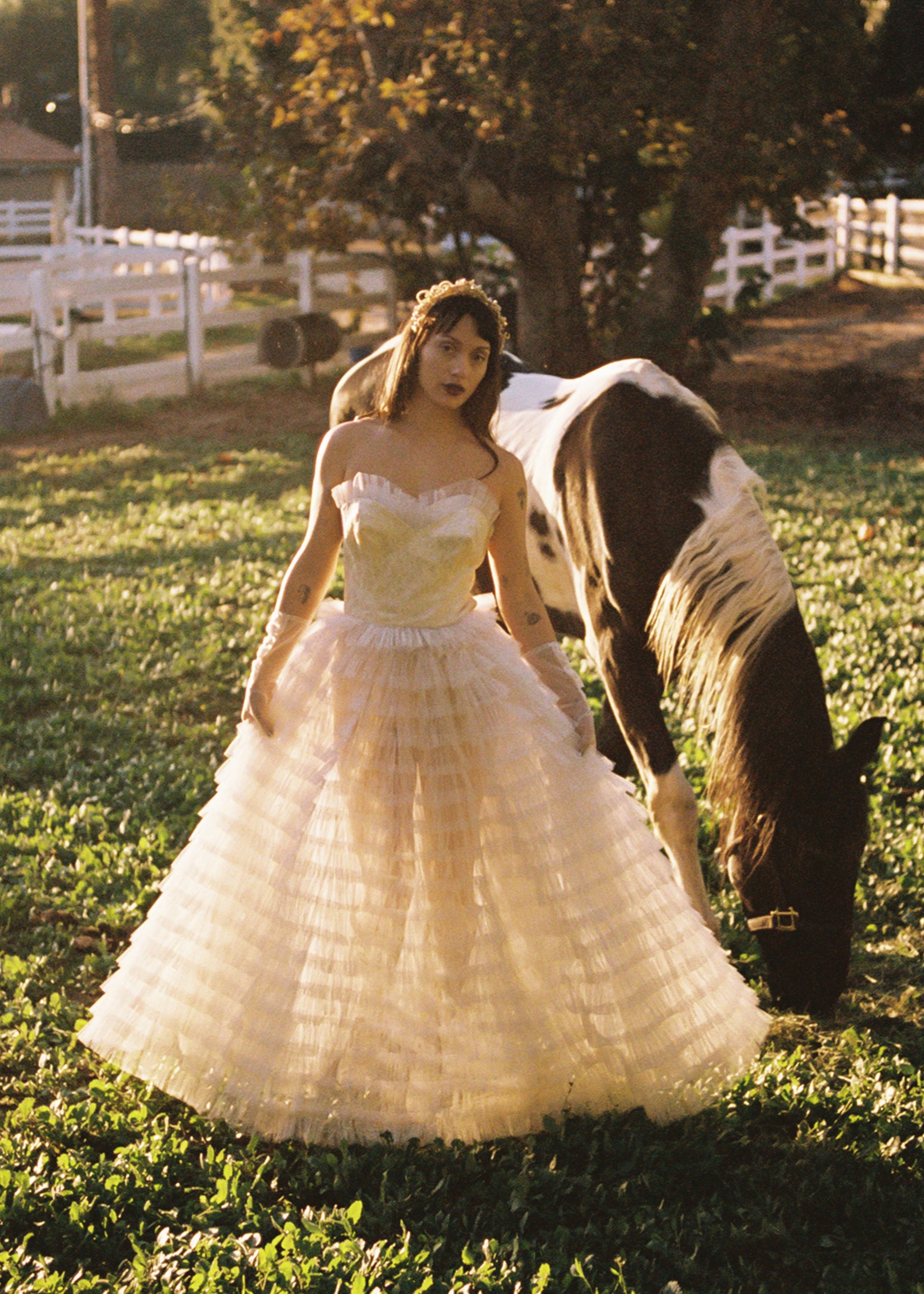 Ethereal Vintage 1950's Strapless Cupcake Dress with a Tiered Skirt and Lace Bodice Lace