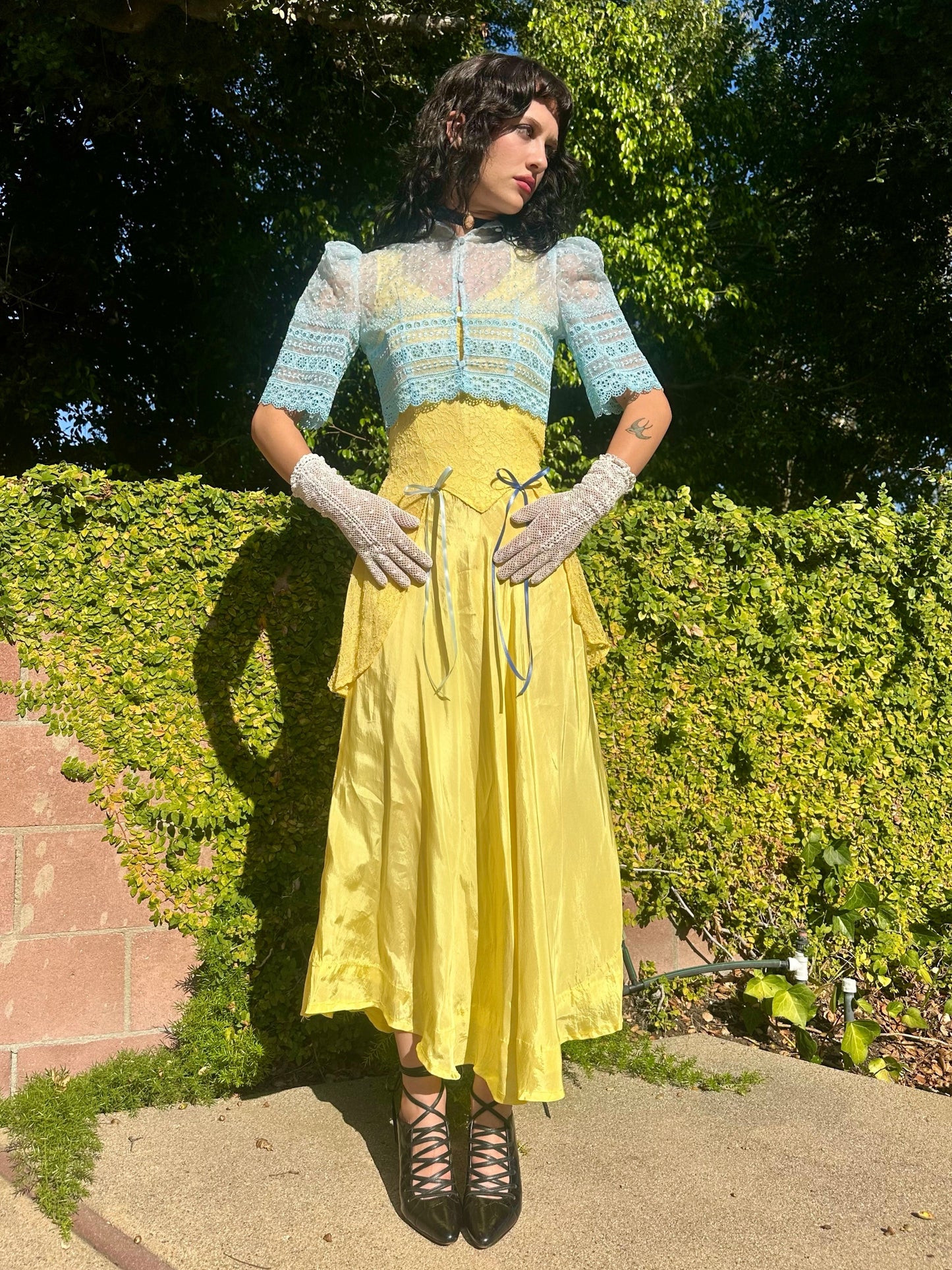 Vintage 1940’s Taffeta and Lace Day Dress Set with a 1960’s Vicky Vaughn  Crop Top/Jacket