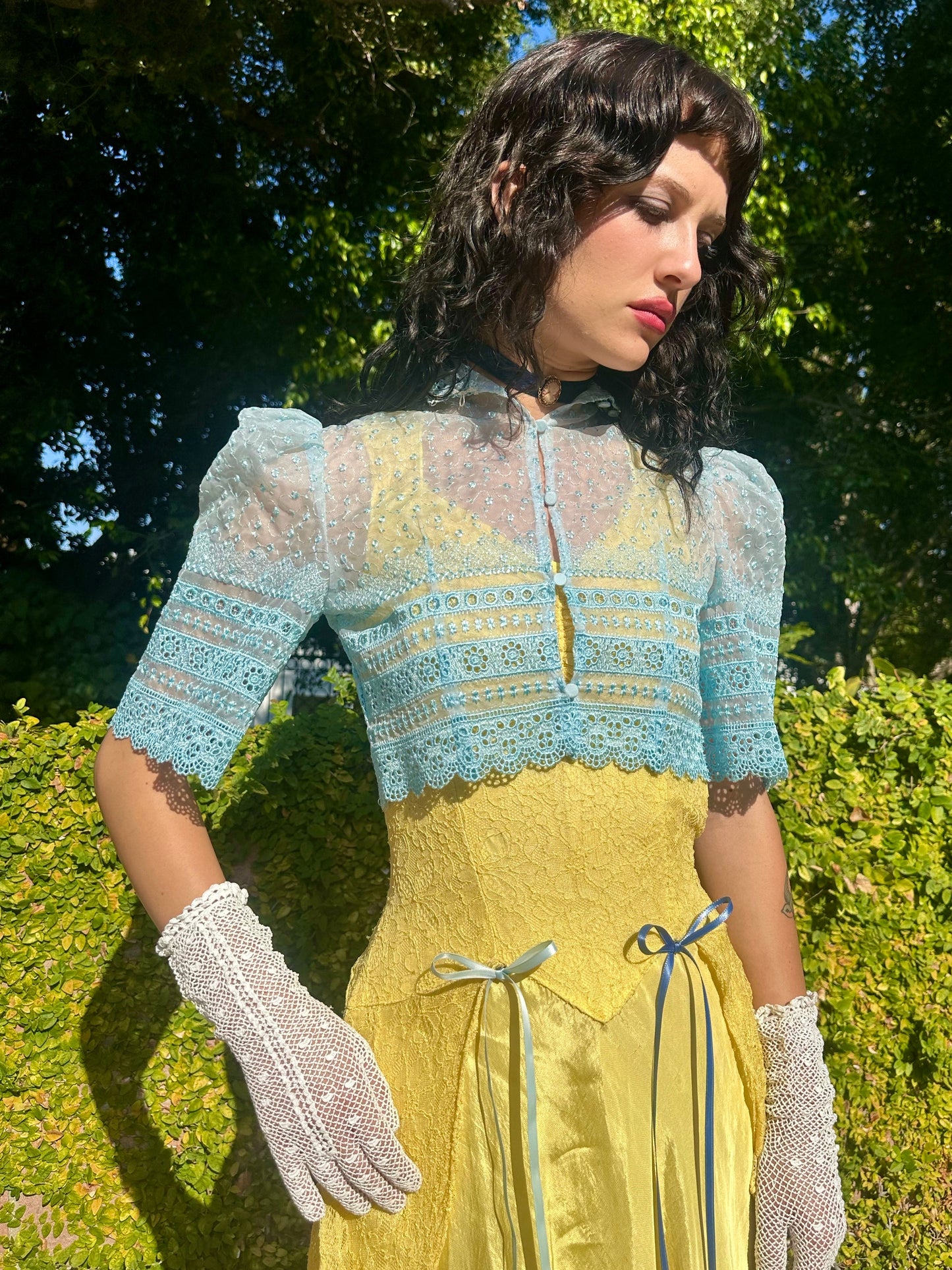 Vintage 1940’s Taffeta and Lace Day Dress Set with a 1960’s Vicky Vaughn  Crop Top/Jacket