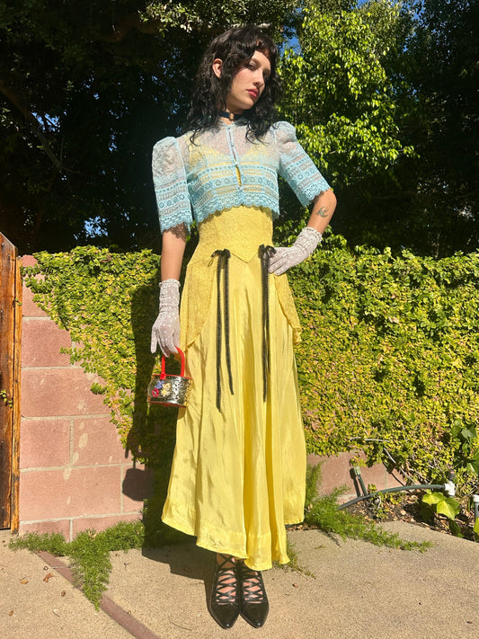 Vintage 1940’s Taffeta and Lace Day Dress Set with a 1960’s Vicky Vaughn  Crop Top/Jacket