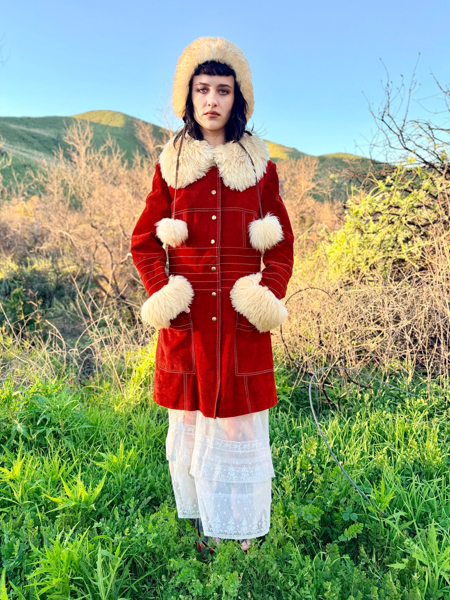 Genuine Suede Leather Vintage 1970’s Penny Lane Coat with Shearling Collar and Cuffs By: VANY Arcelus