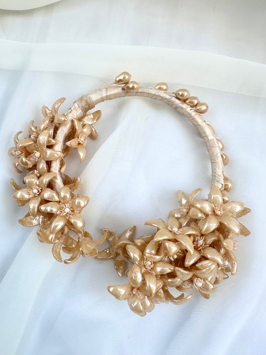 Antique Edwardian Bridal Head Piece with Pearlescent Wax Flowers and a Silk Wrapped Head Band