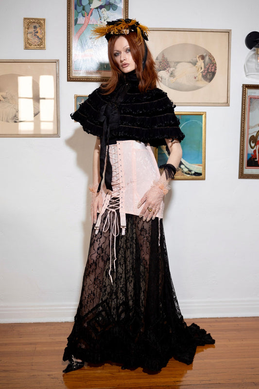Extraordinary Antique Late Victorian Pure Silk and Lace Gored Skirt With A Train c. 1890’s - Museum Worthy Condition