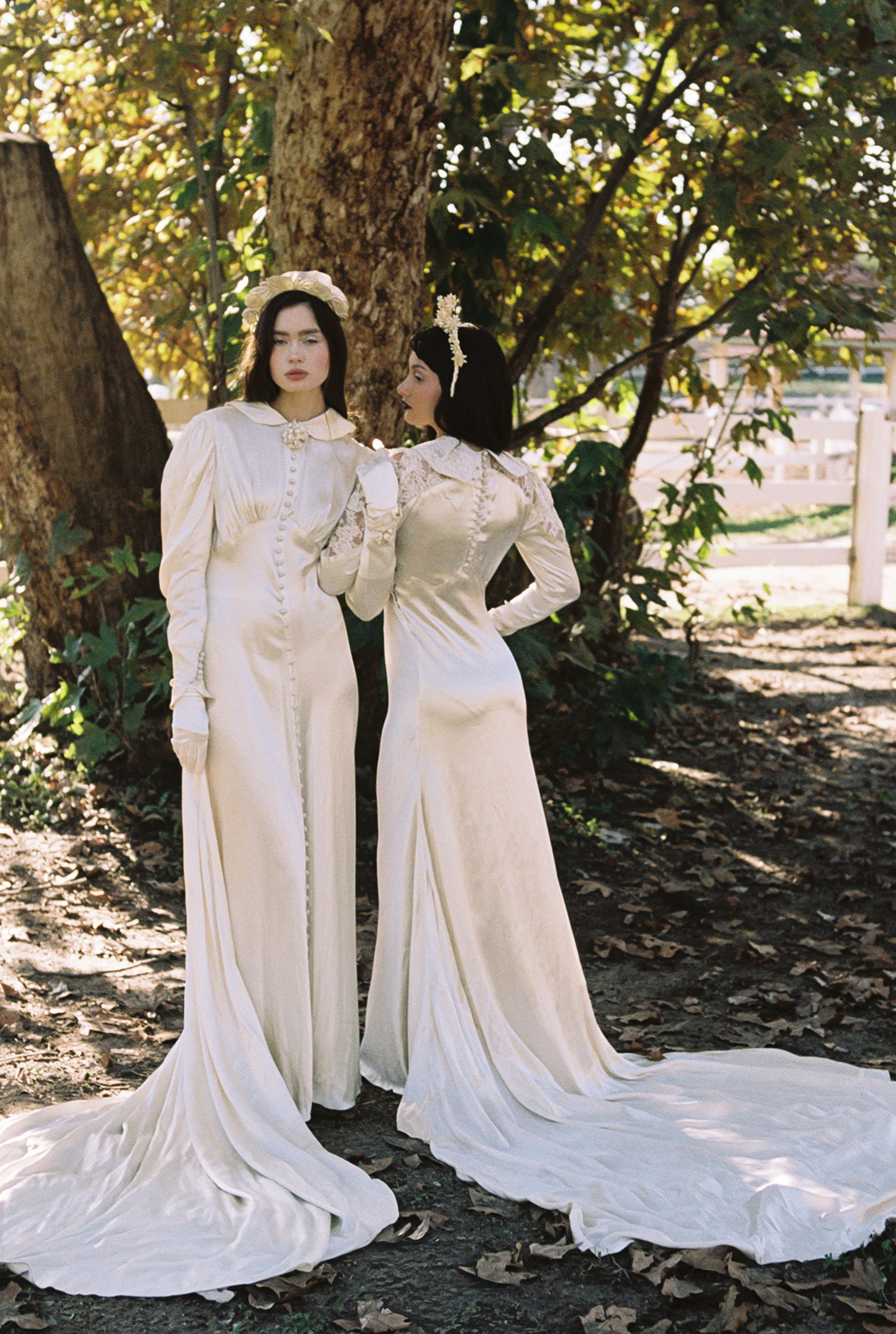 vintage silk wedding dress Satin a line bride with Long Sleeves and V-Neckline Yes is_customized VINTAGE SATIN WEDDING DRESS WITH