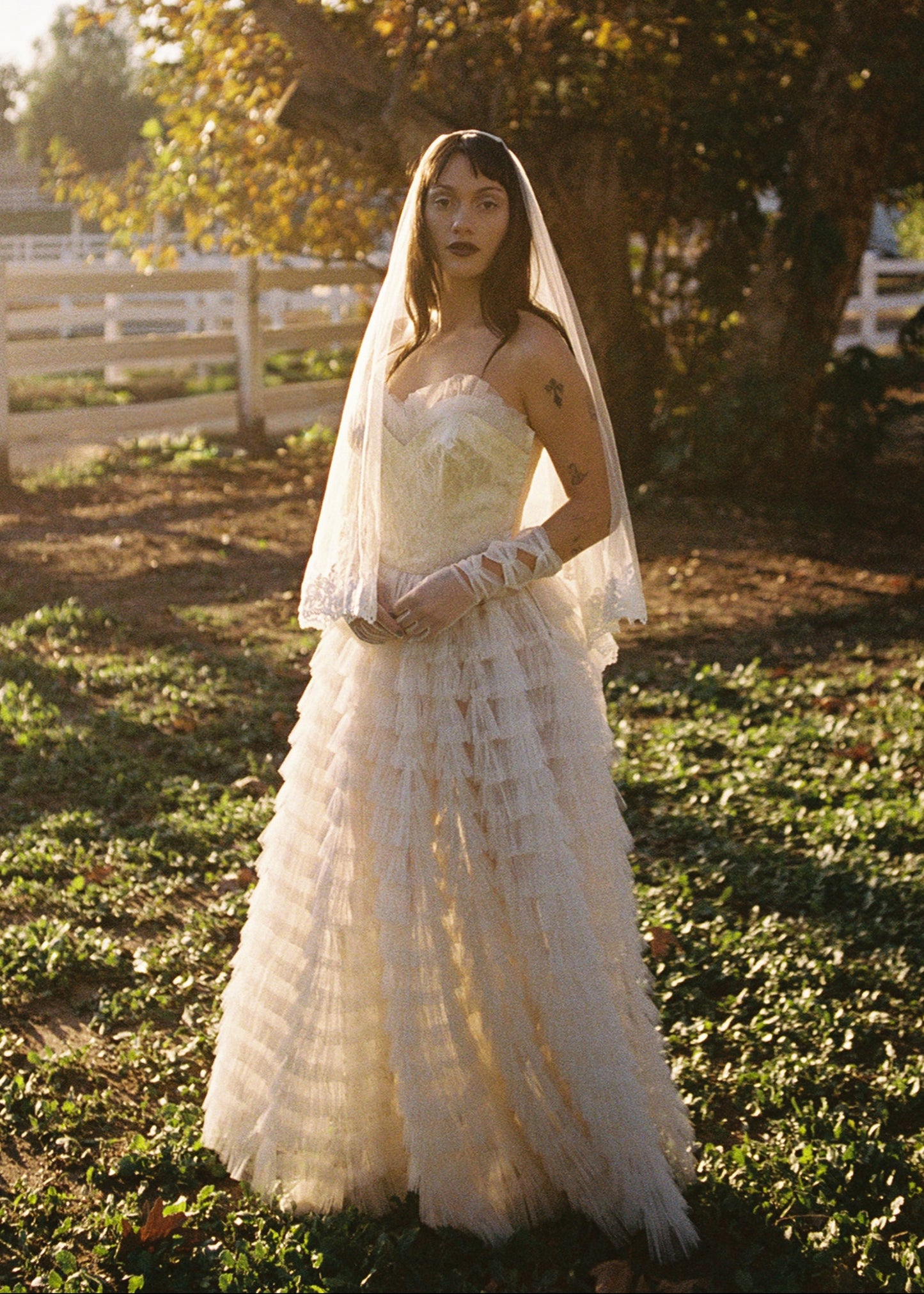 One-of-One Ethereal Whimsical Vintage 1950's Strapless Lace & Tiered Tulle Bridal Dress - Designed in House