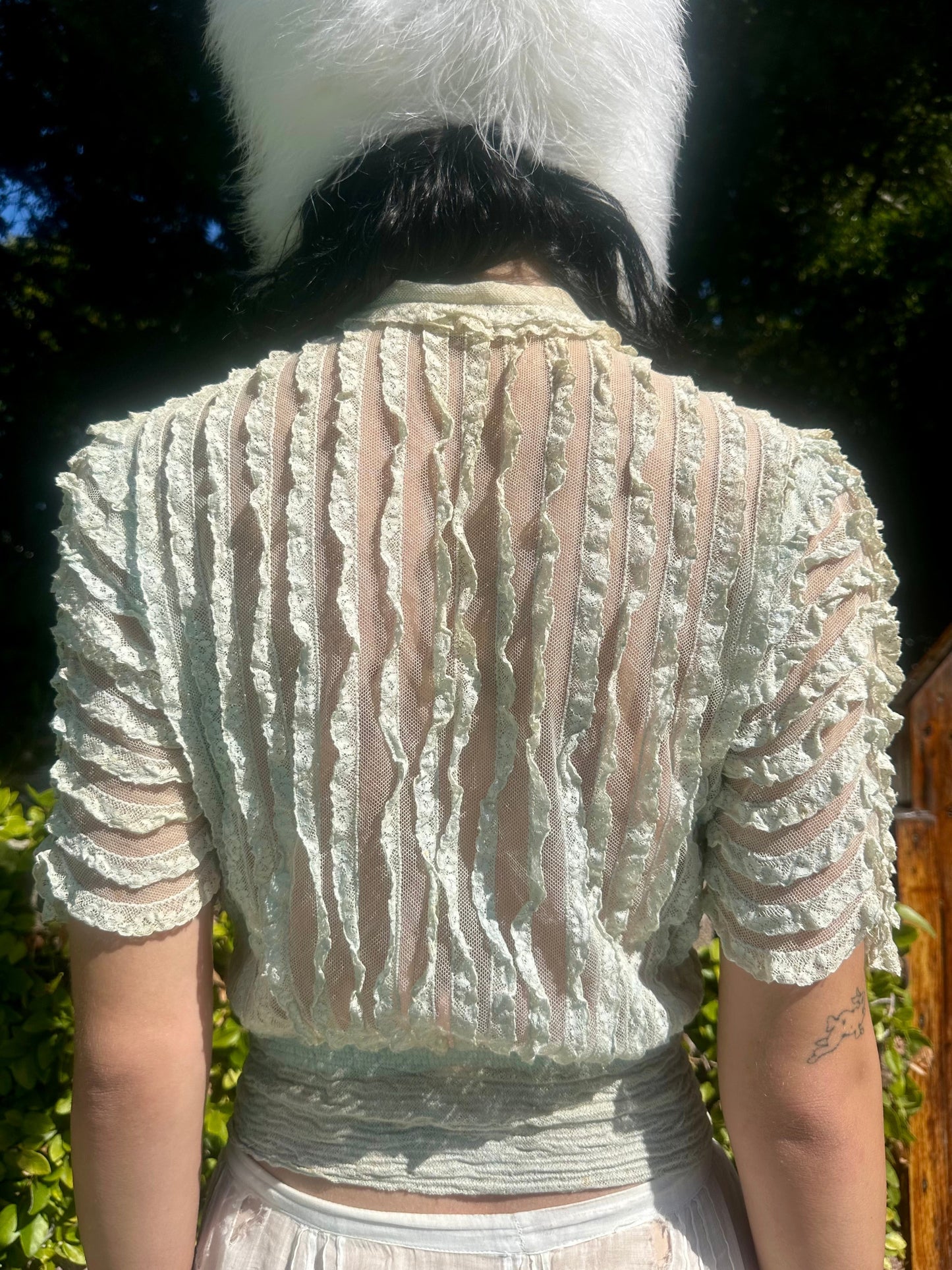 Antique 1930’s Mint Green Tiered Lace Ruffle Blouse