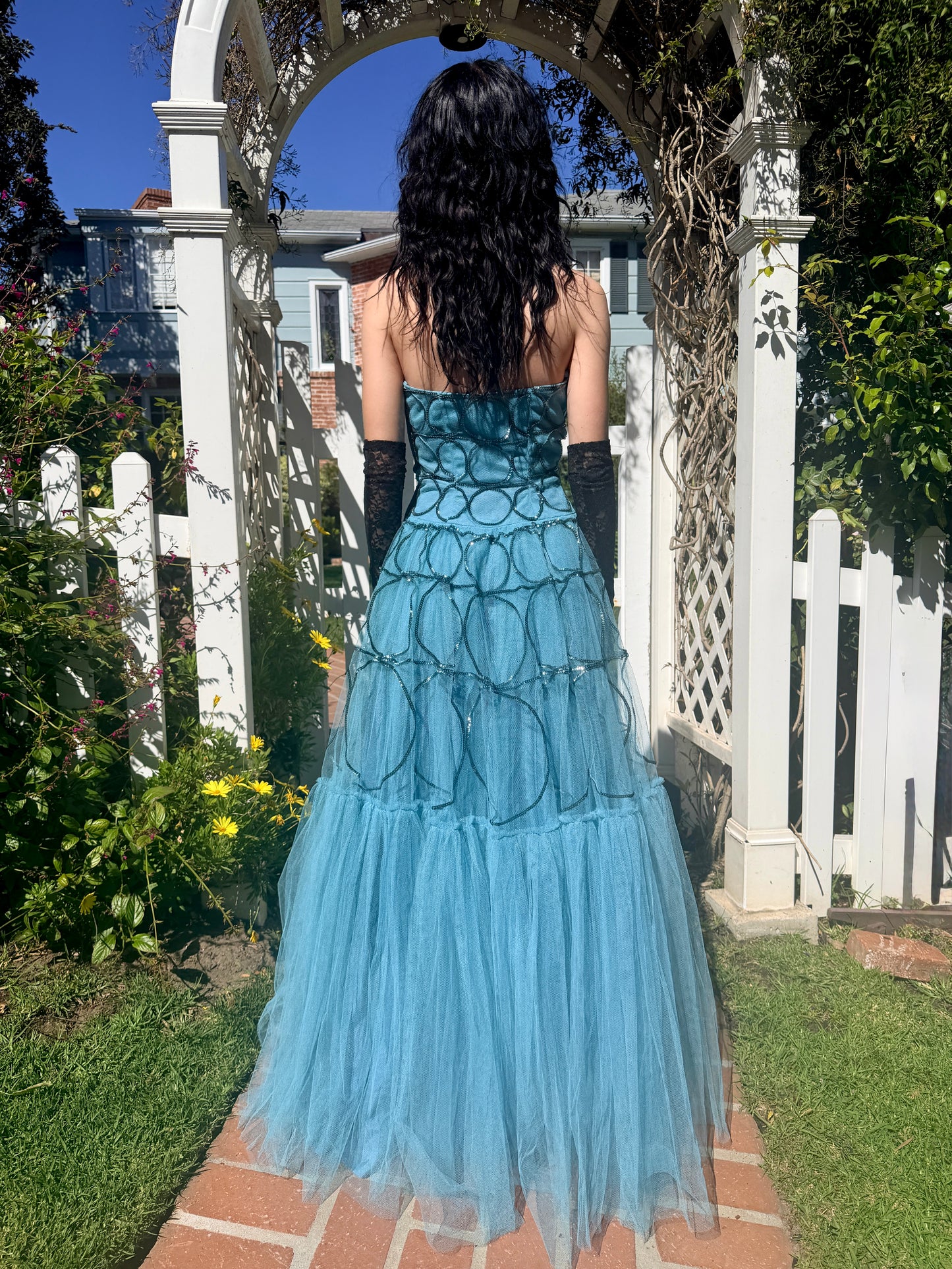 Glamorous Vintage late 1940’s/early 1950’s Strapless Tulle Ball Gown with Hand Sewn Silver Sequin Appliqué - One of One