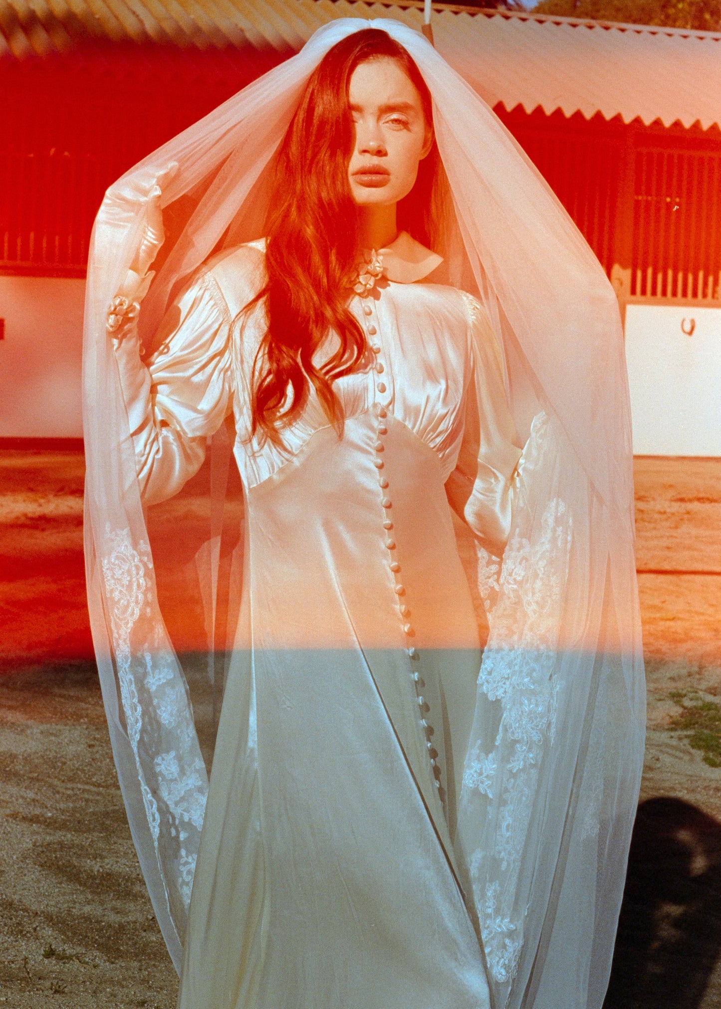 Timeless Antique 1930’s Warm Ivory Liquid Silk Charmeuse Wedding Gown with Sculptural Flower Details and Cathedral Train