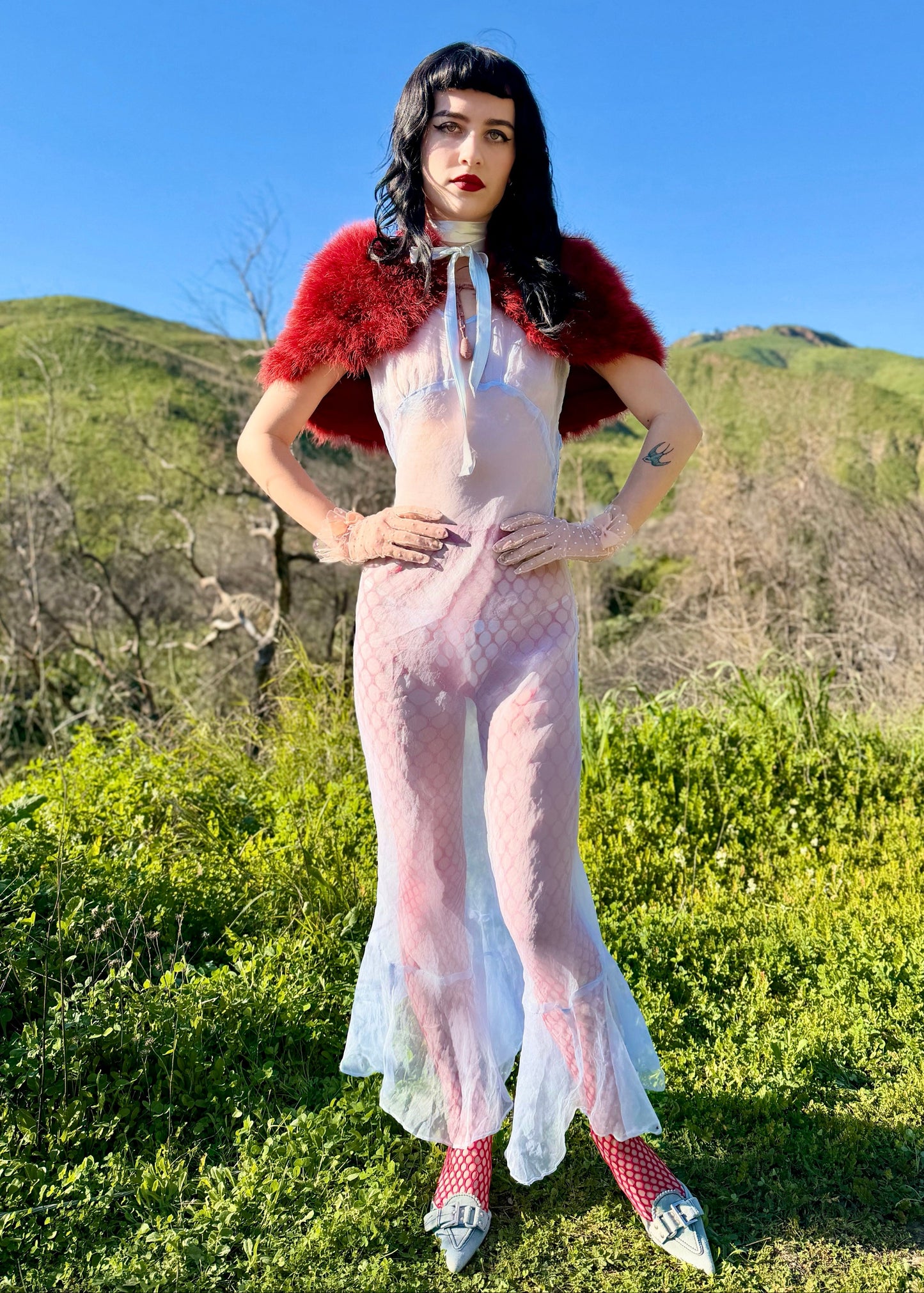 Whimsy Antique 1930’s Ice Blue Organdy Mermaid Tail Maxi Dress