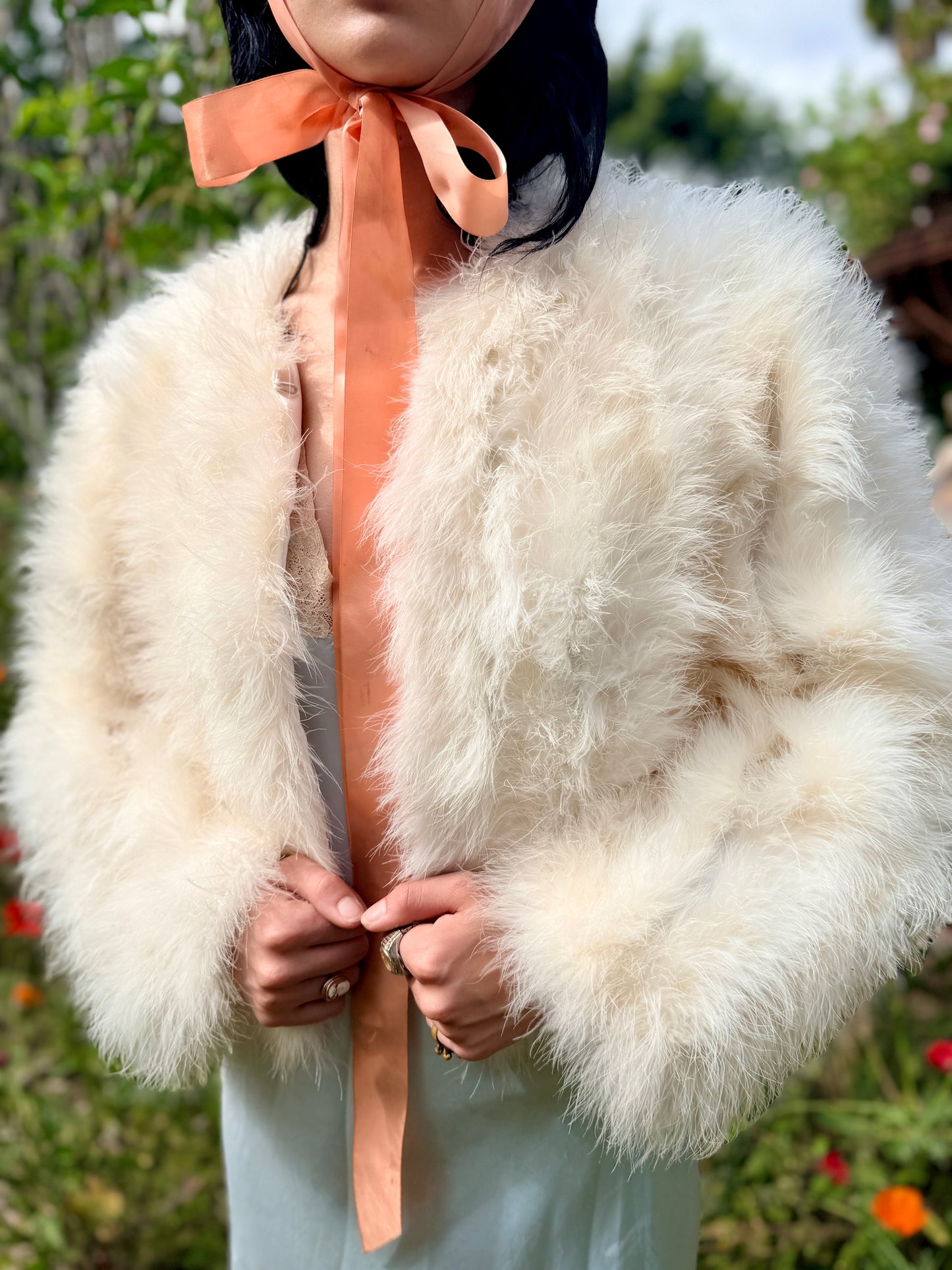 Heavenly Vintage 1970’s Marabou Feather Coat Jacket in Ivory
